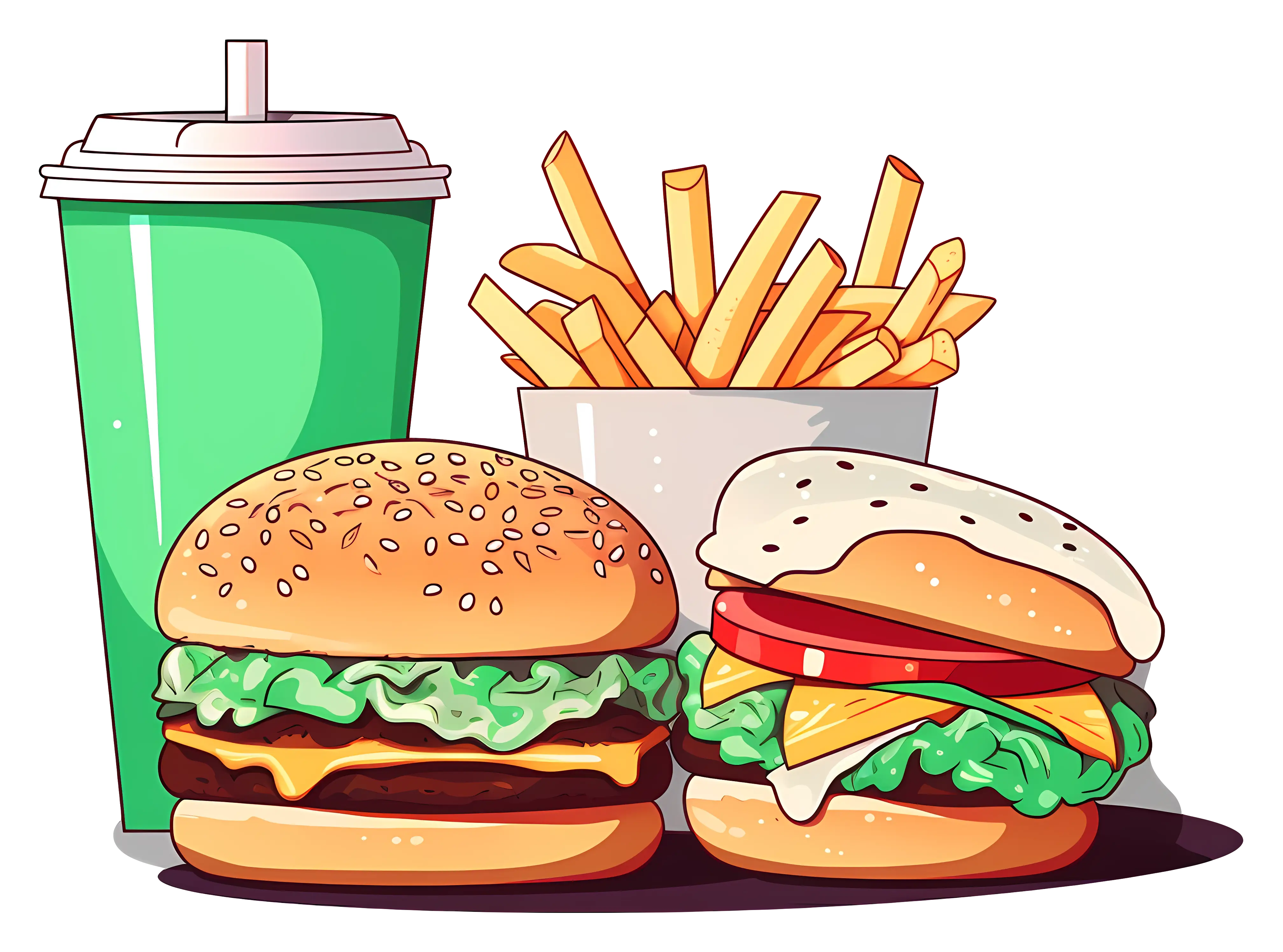 Fast Food with Burgers, Fries, and Drink