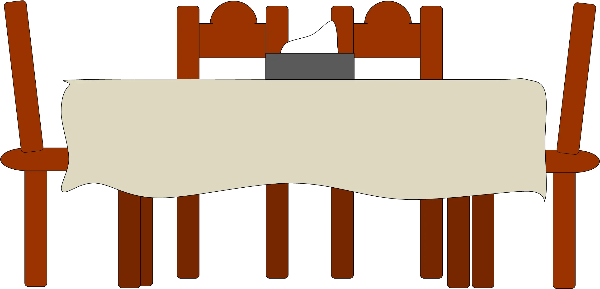 Wooden Dining Table with Chairs and Tablecloth