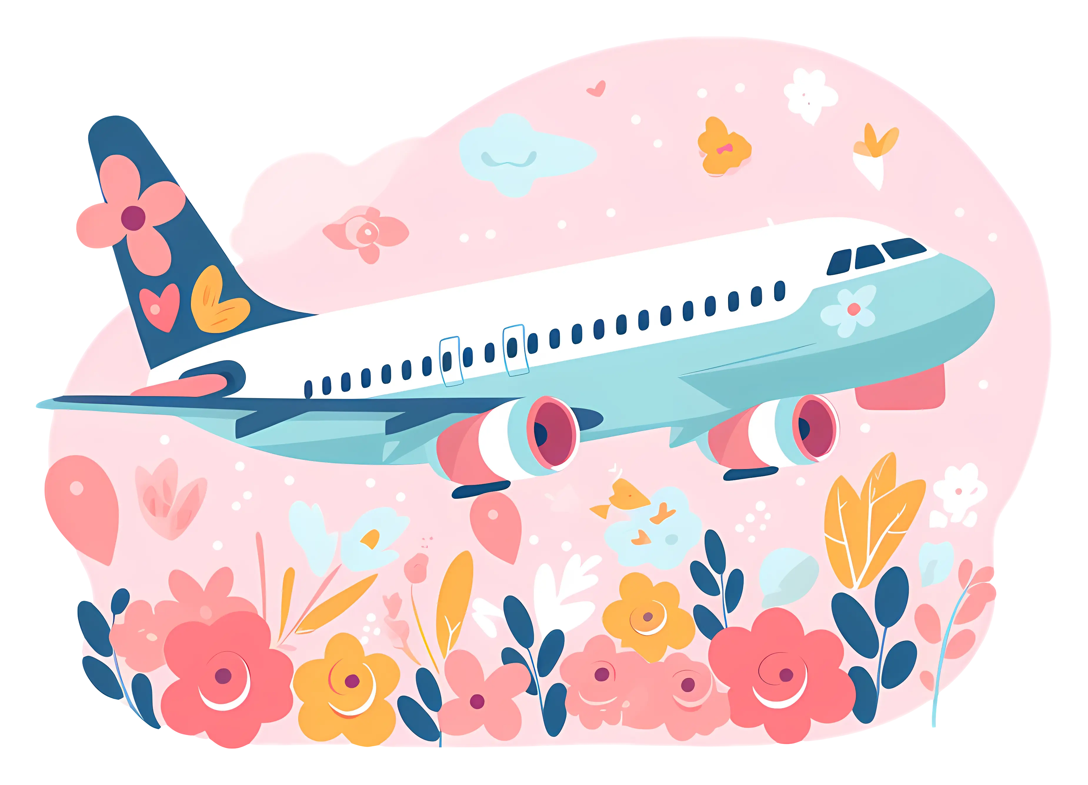 Floral Themed Airplane Illustration
