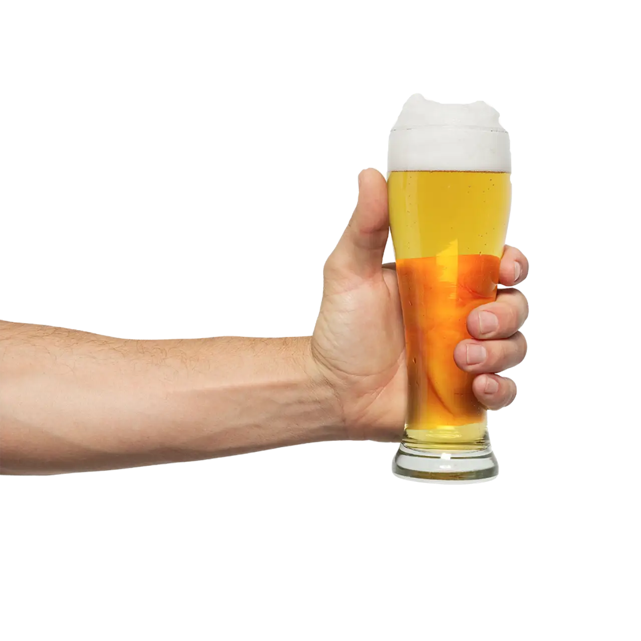 Beer Glass in Hand with Frothy Top