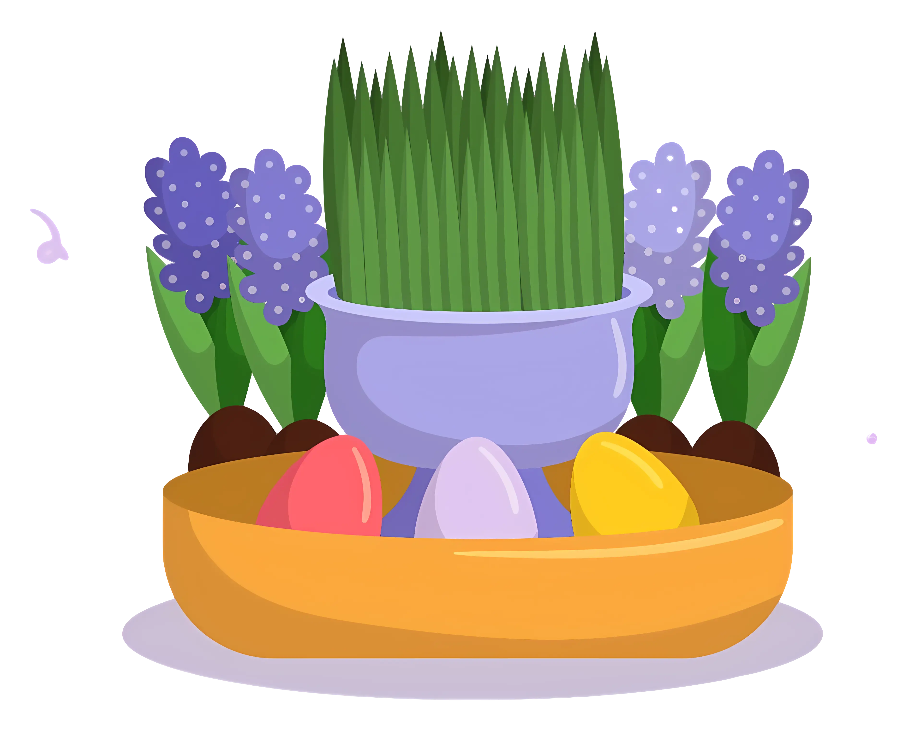 Nowruz Decorations with Grass and Colored Eggs