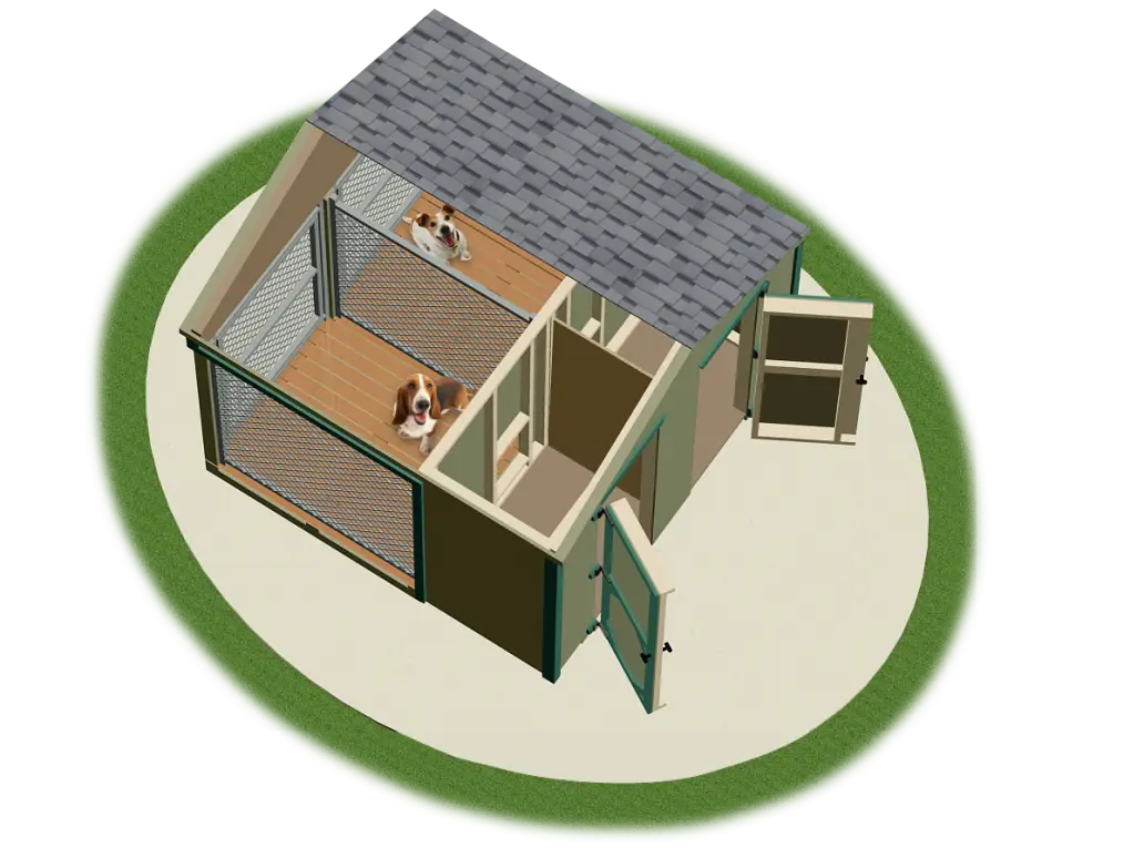 Illustrated Dog Kennel with Dogs Inside