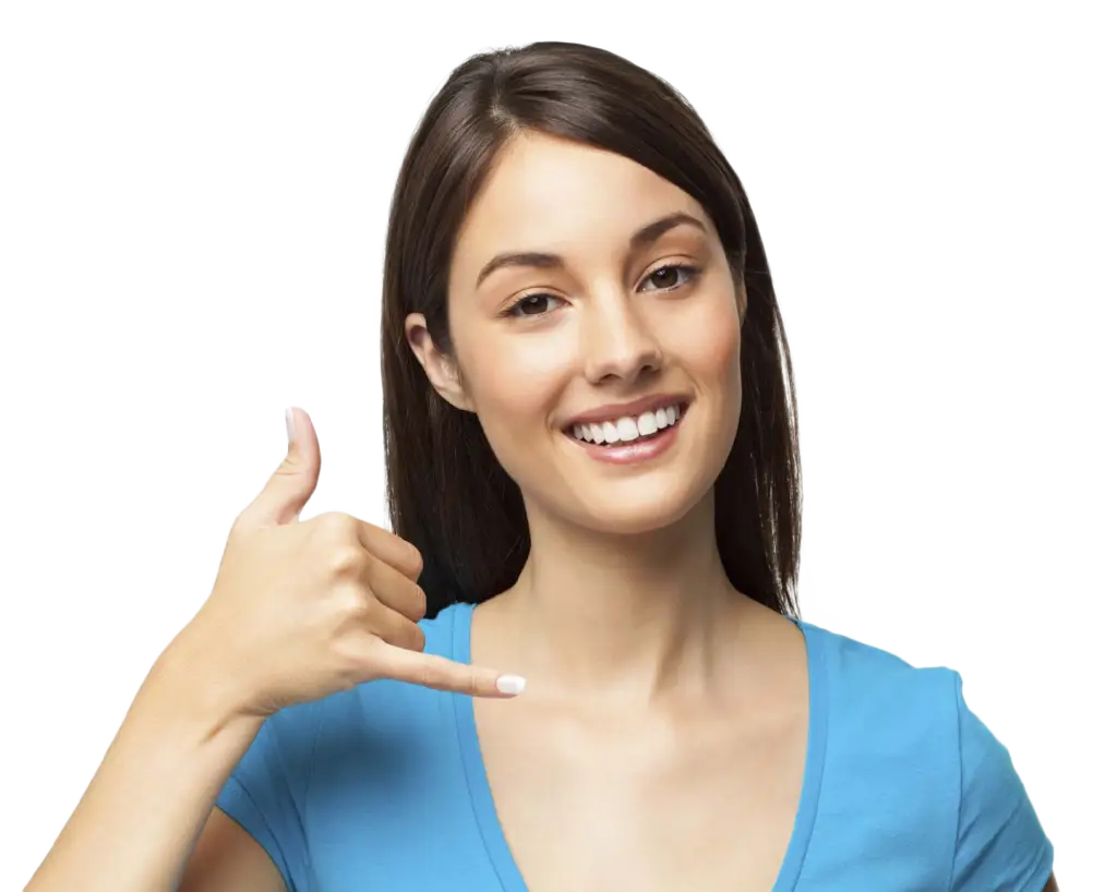 Smiling Woman Making Call Gesture