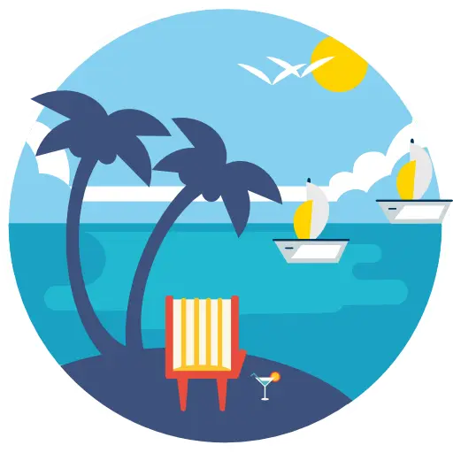 Tropical Beach Scene with Palm Trees and Ocean