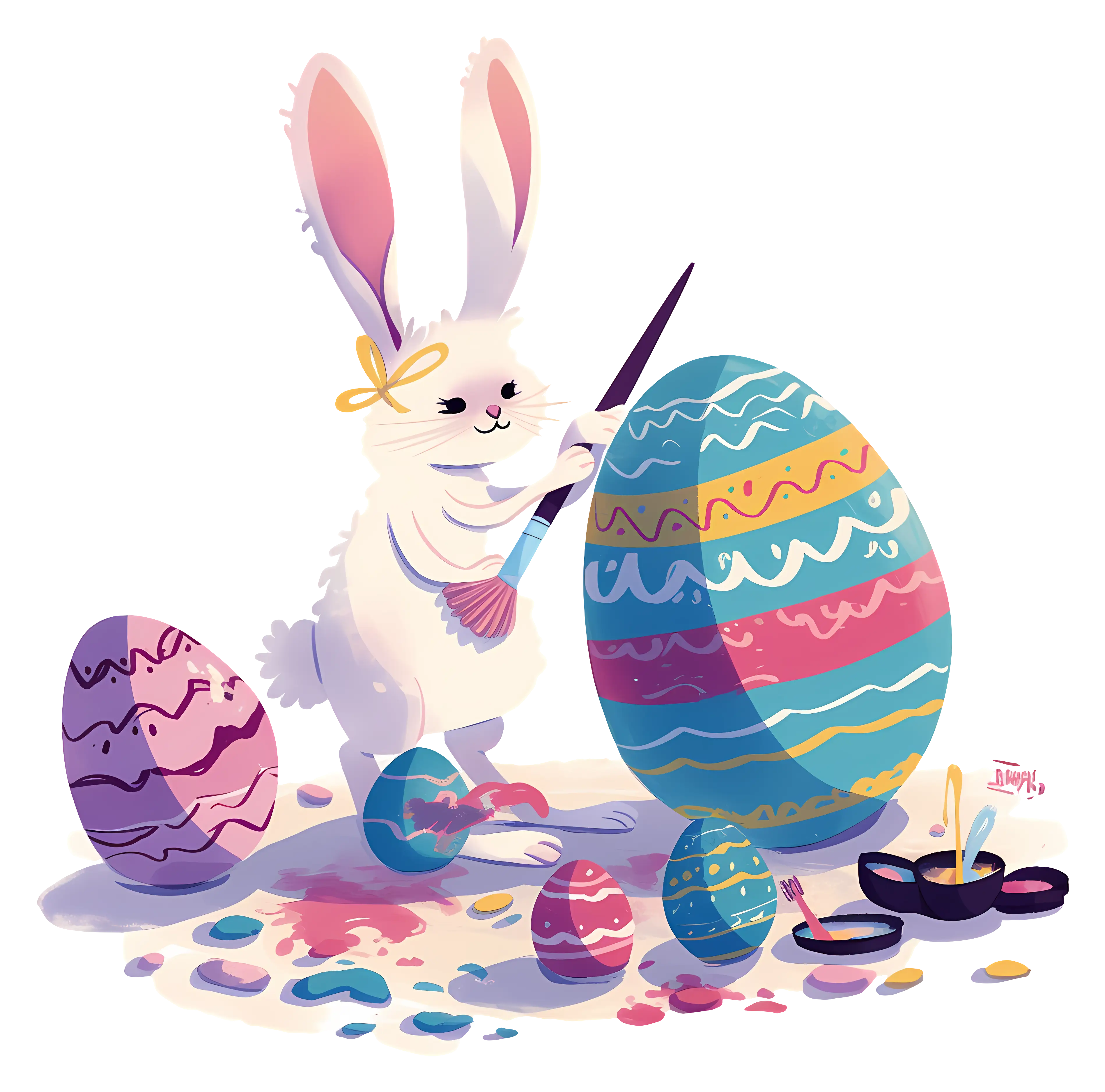 Easter bunny painting colorful eggs