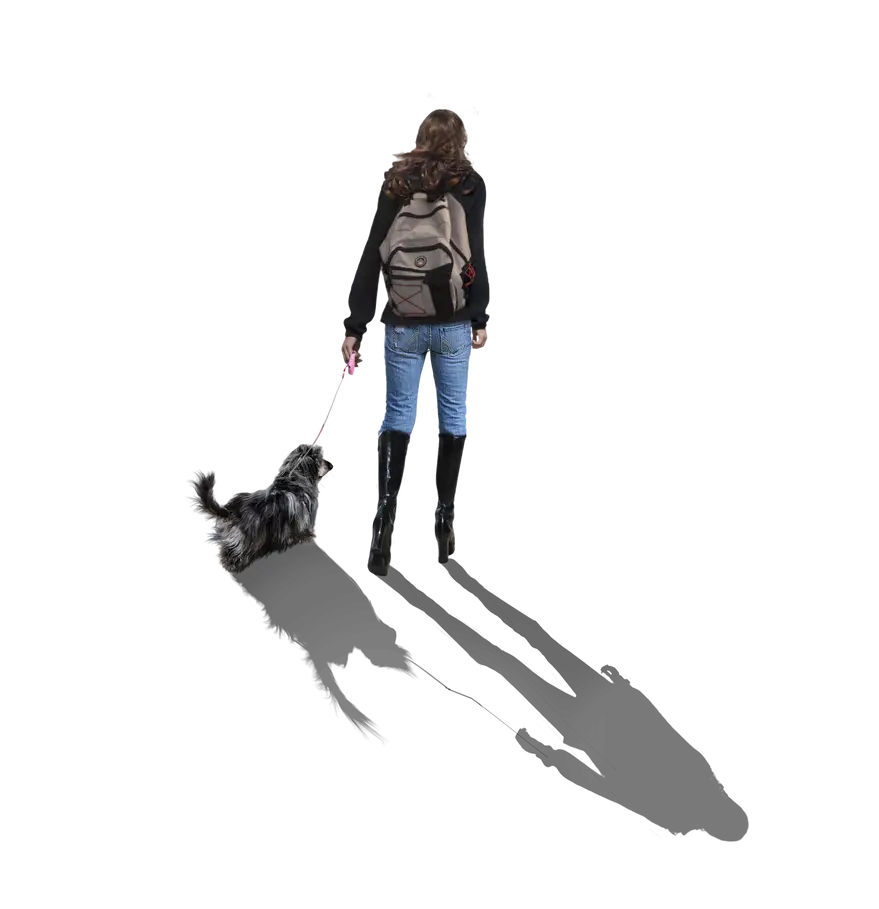 Woman Walking Dog in Casual Outfit