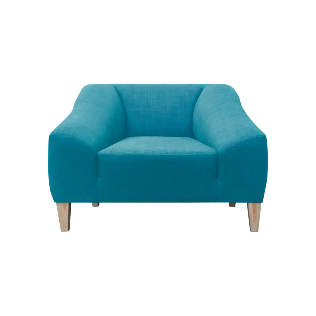 Modern Blue Armchair with Wooden Legs