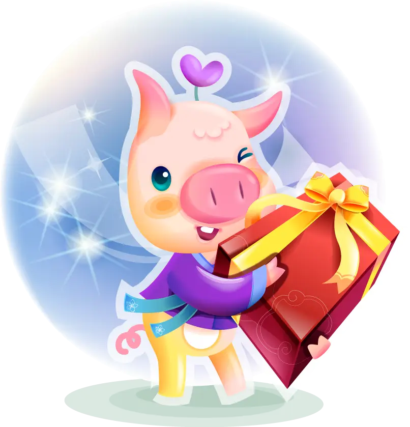 Cute Pig Holding Gift Box