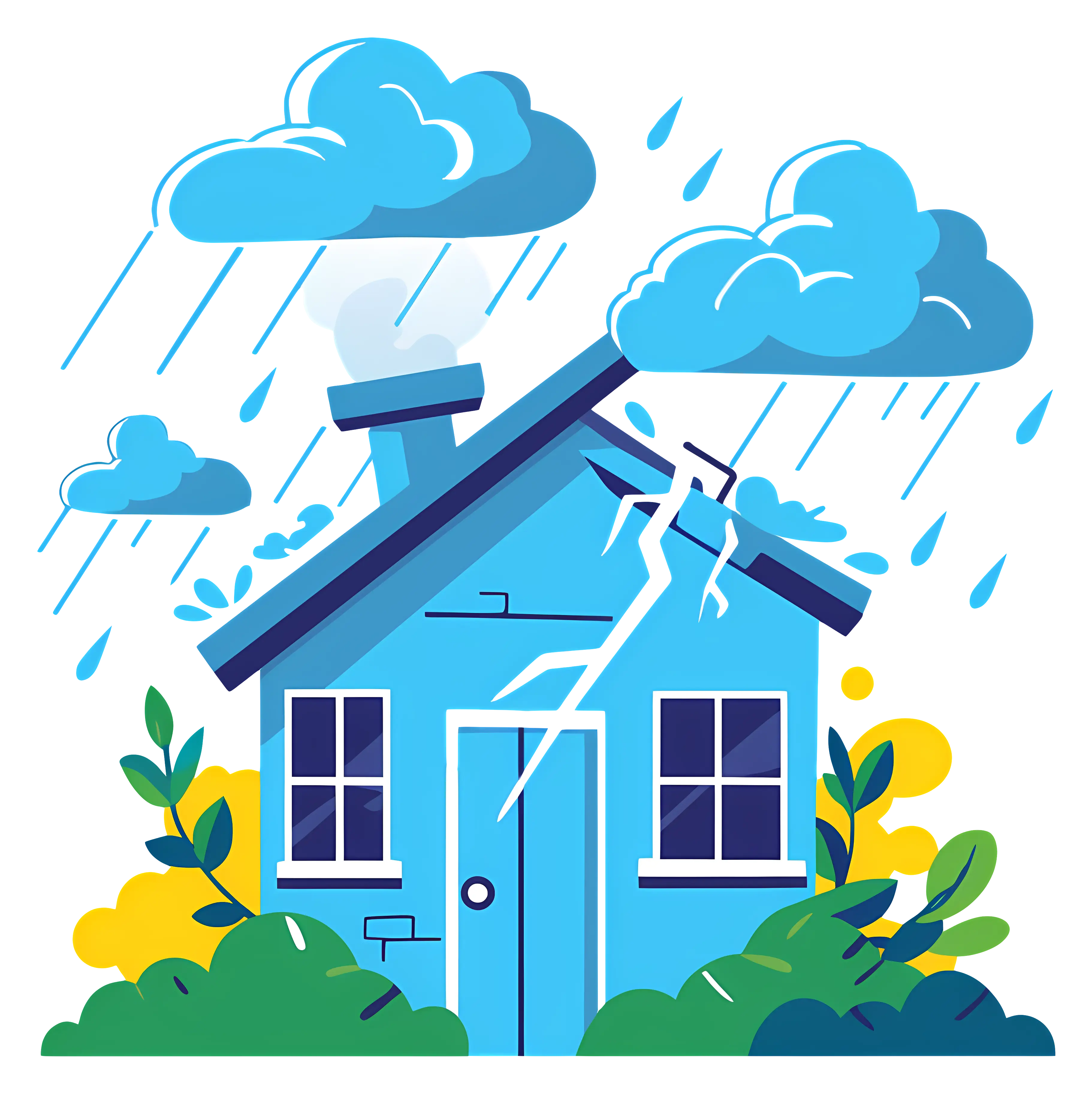 Blue House in Stormy Weather with Lightning