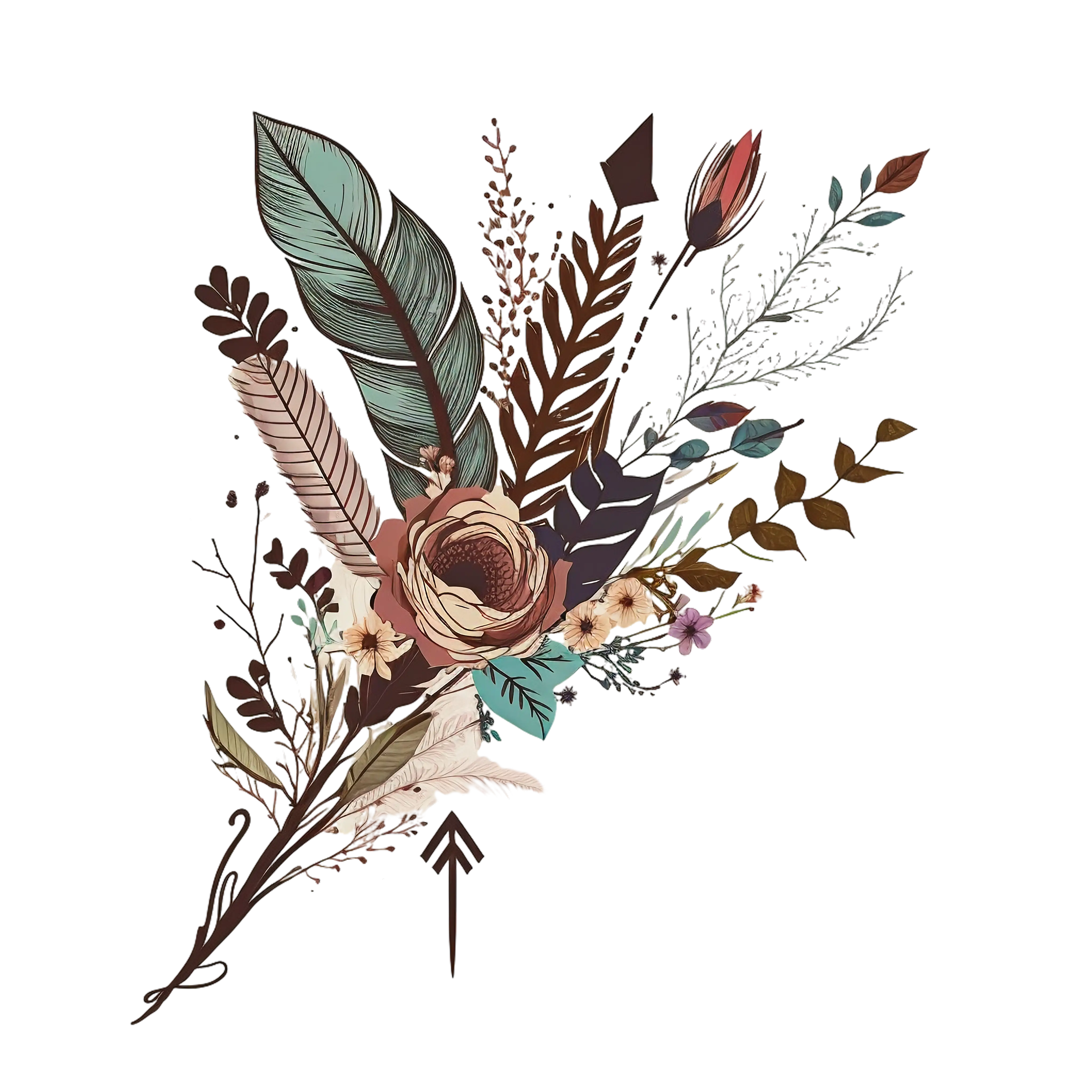 Bohemian Feather and Floral Artistic Design