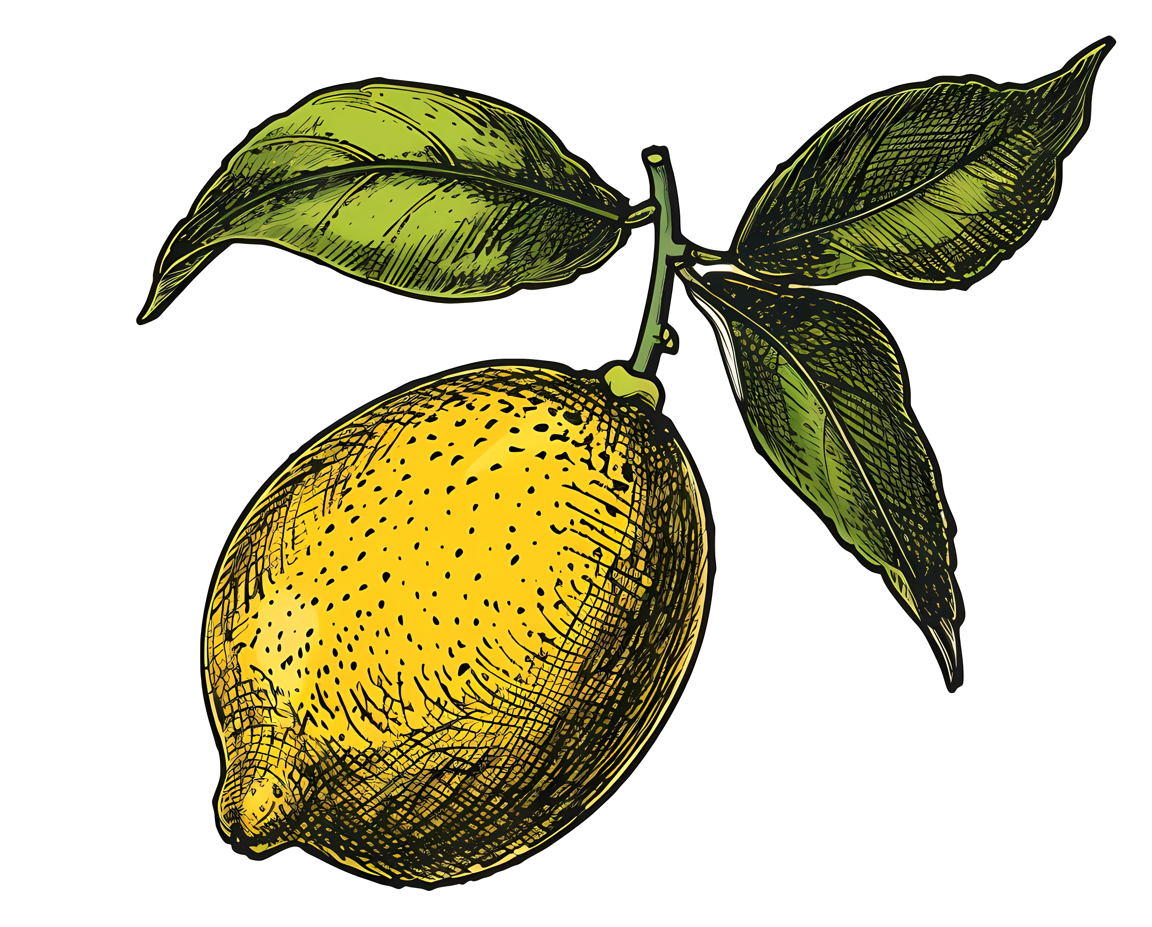 Fresh Yellow Lemon with Green Leaves Illustration