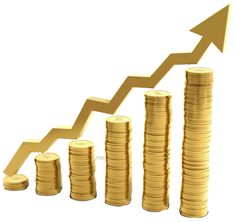 Stacked Coins and Upward Arrow Representing Growth