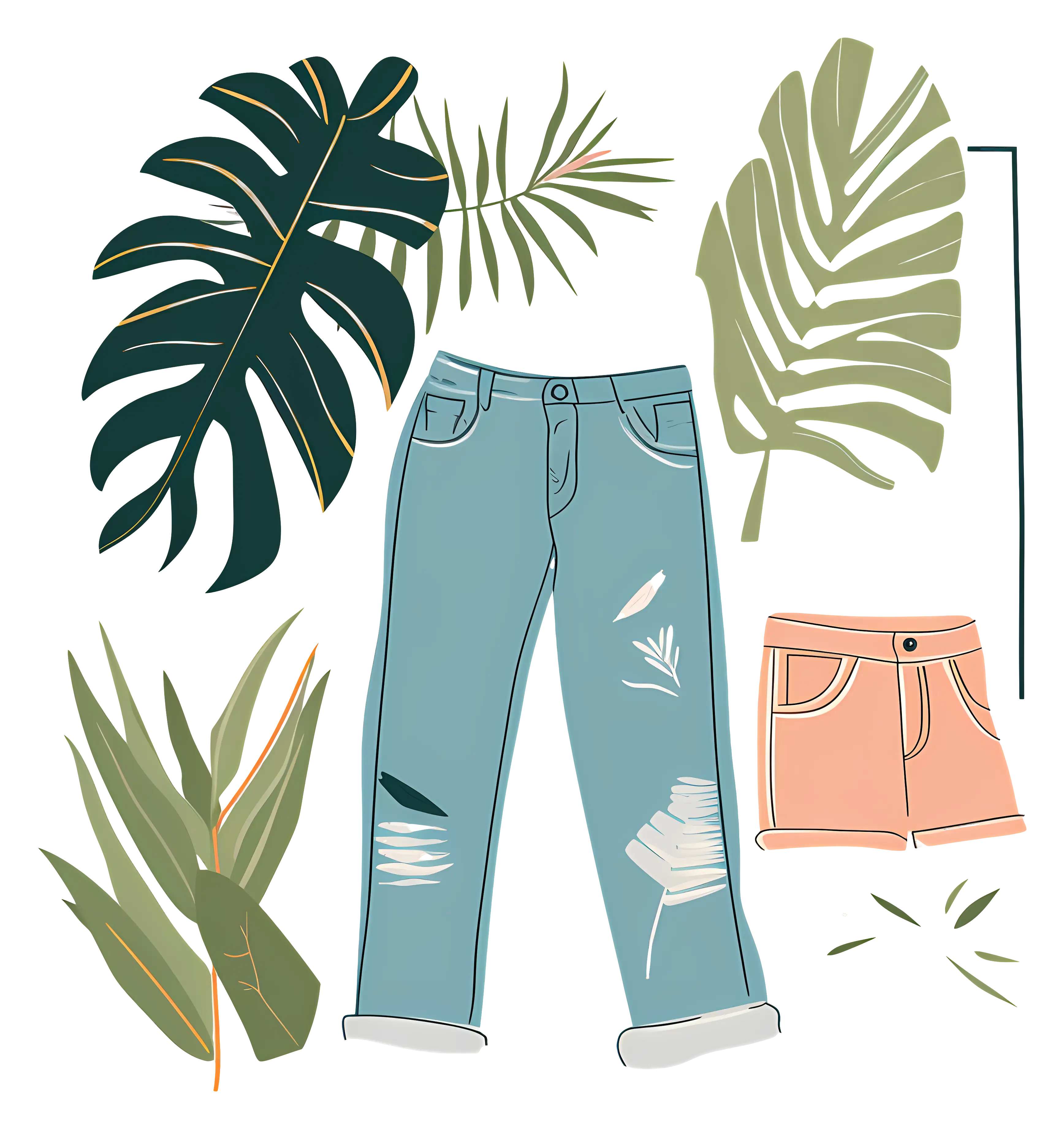 Casual Clothing with Tropical Leaves