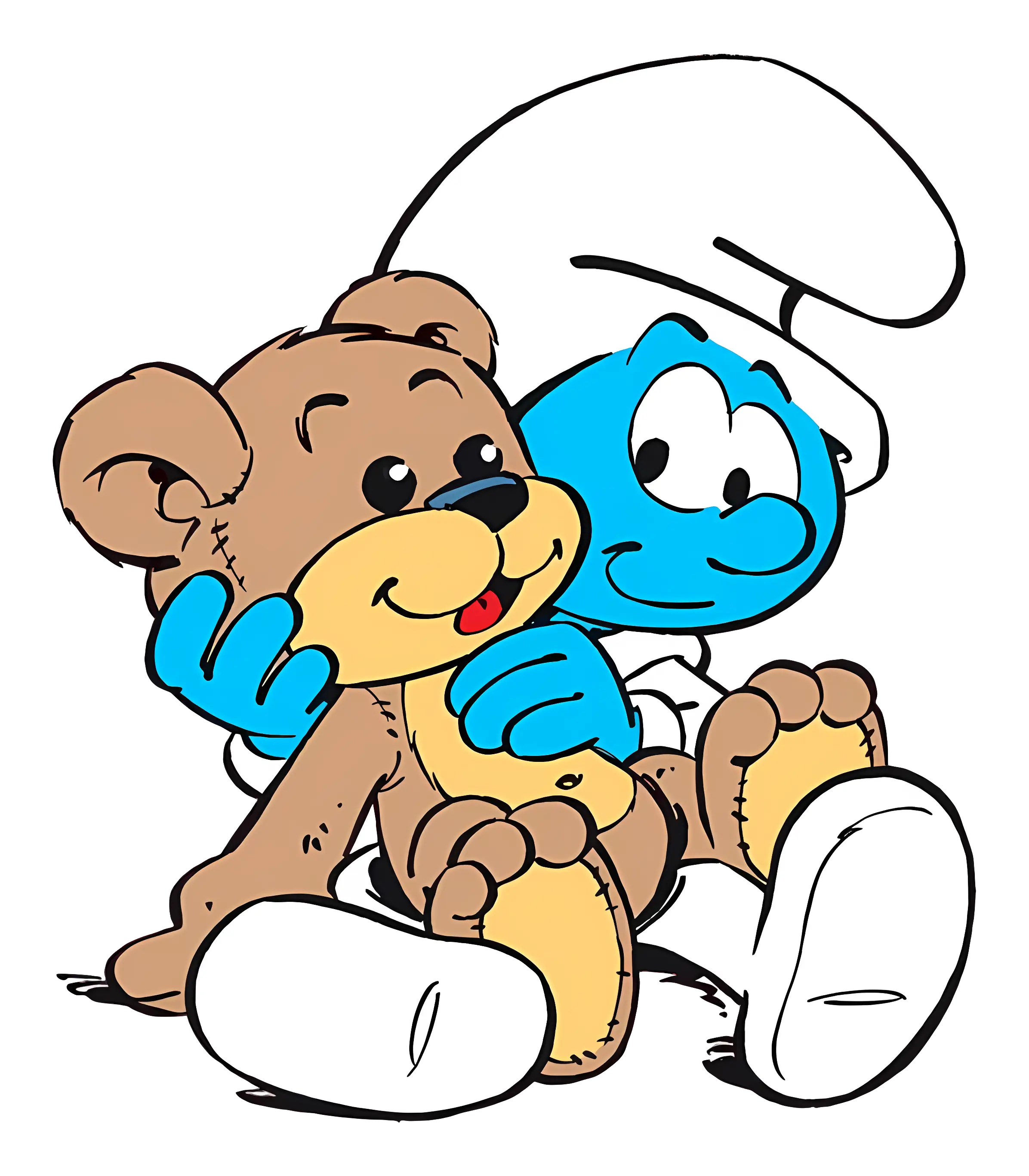 Blue Cartoon Character with Teddy Bear