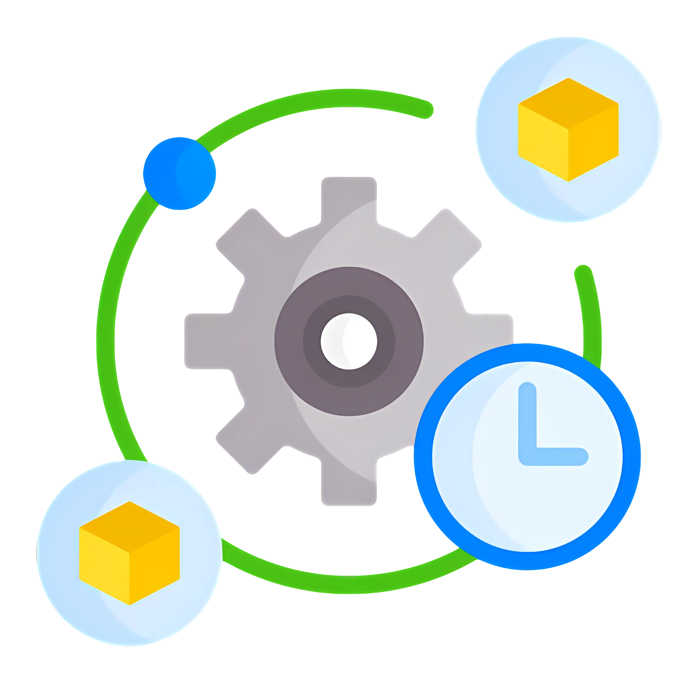 Gear with Clock and Cubes Icon