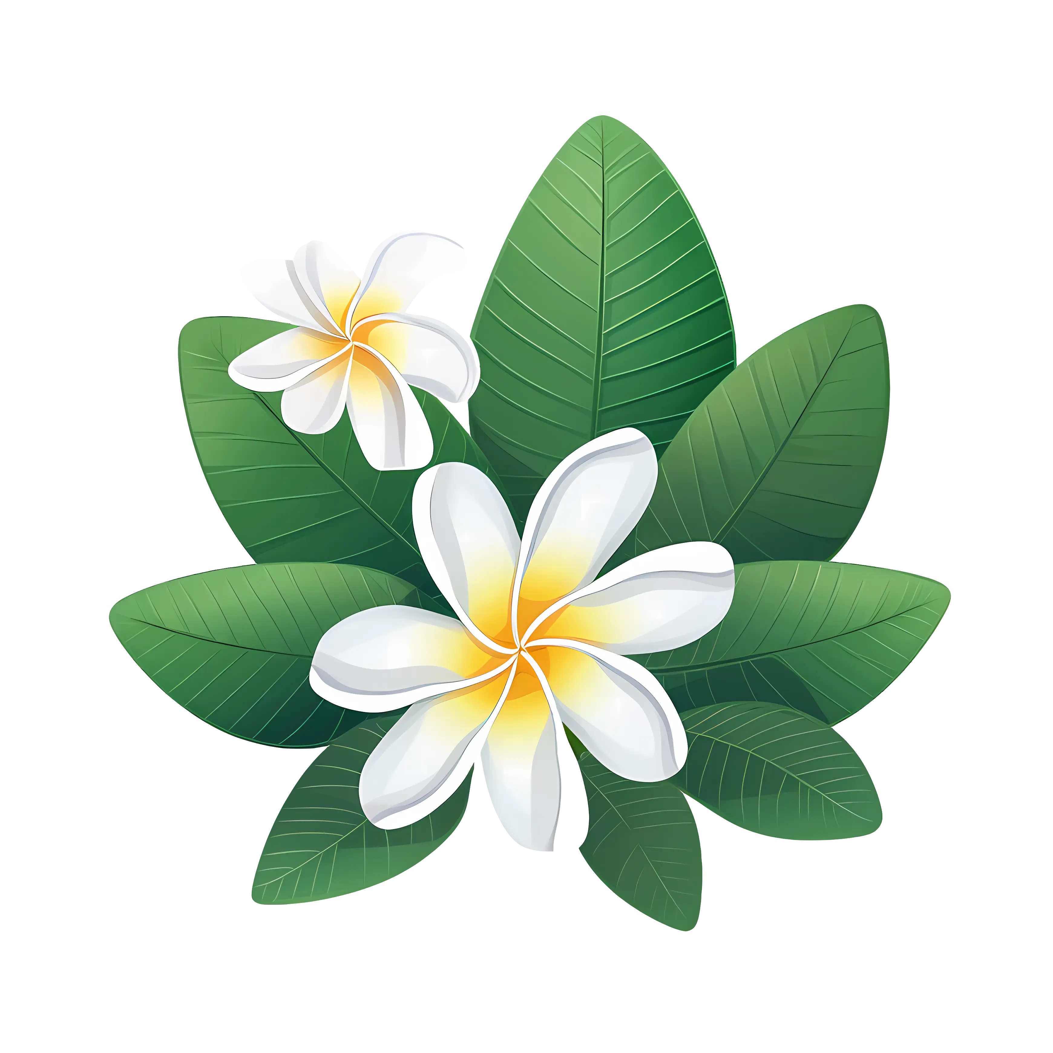 White Plumeria Flowers with Green Leaves