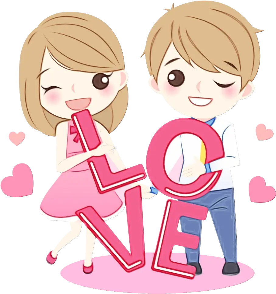 Cartoon Couple Holding Love Sign