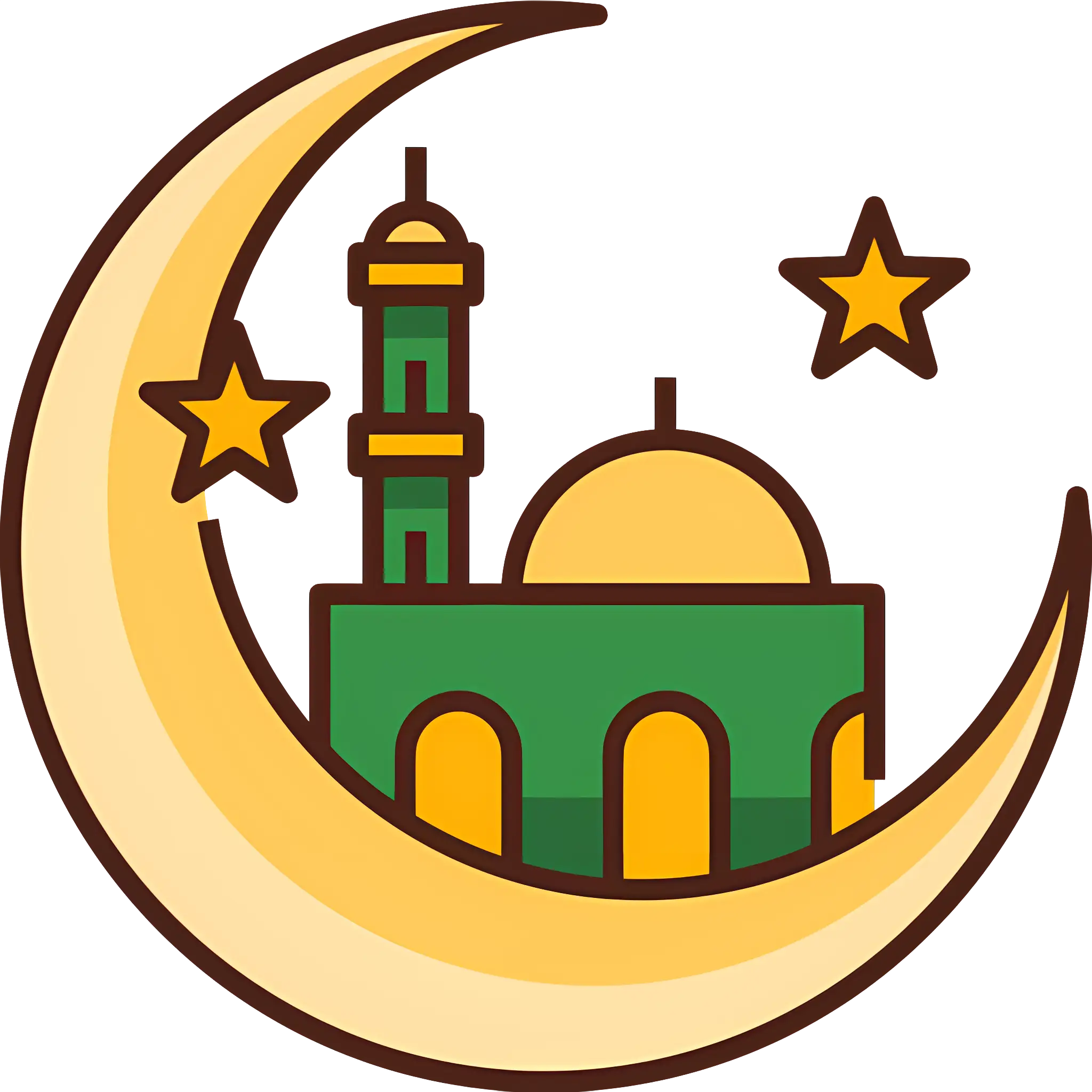 Mosque with Crescent and Stars
