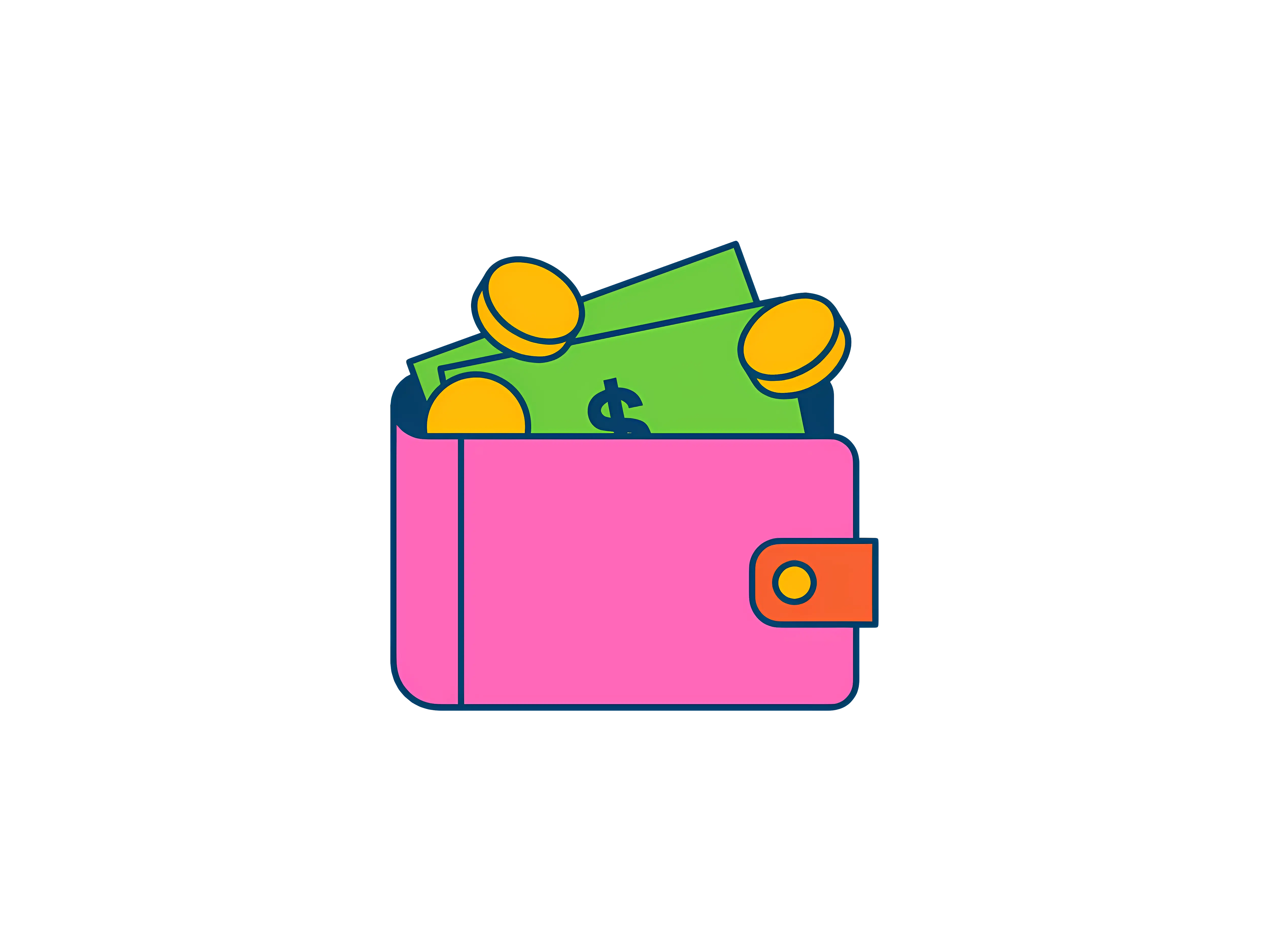 Wallet with Cash and Coins Illustration