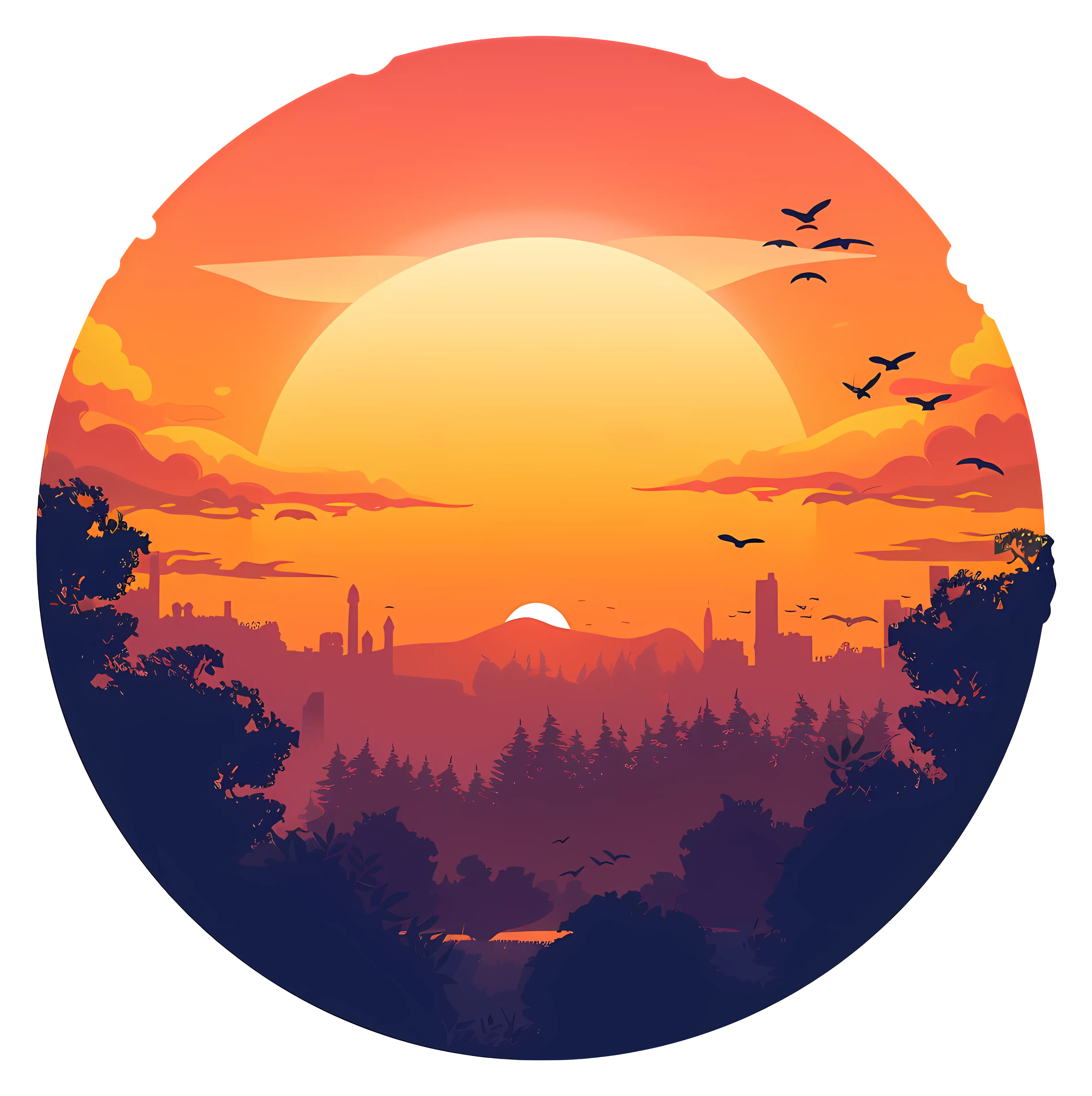 Vibrant Sunset Scenery with Forest Silhouette
