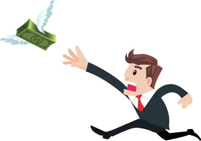 Man Chasing Flying Money Illustration