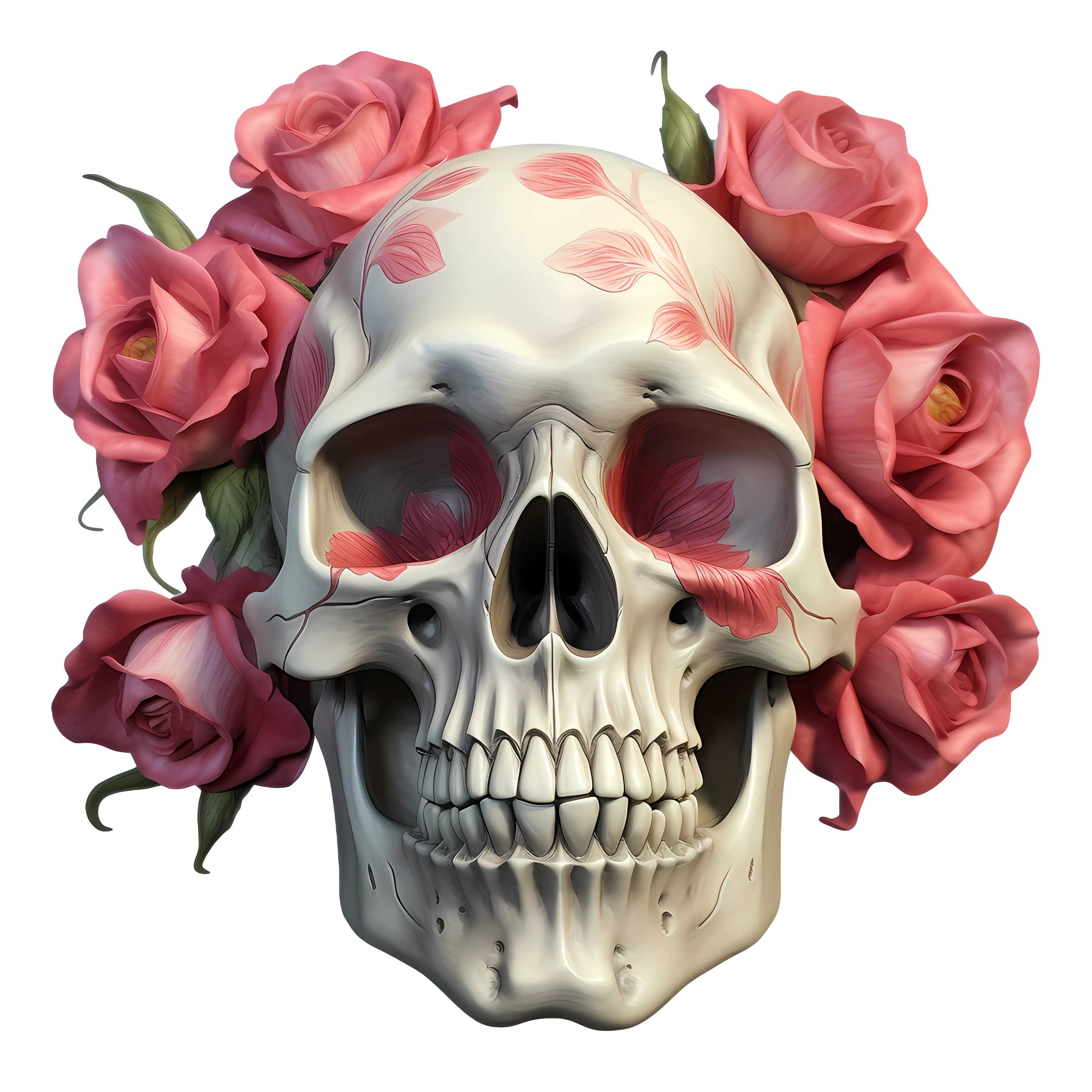 Artistic Skull with Pink Roses