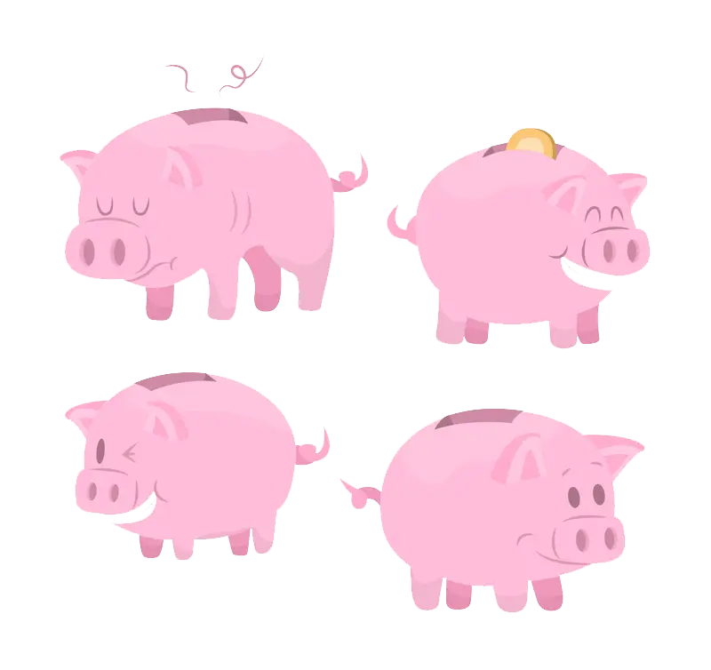 Cute Pink Piggy Banks with Coins
