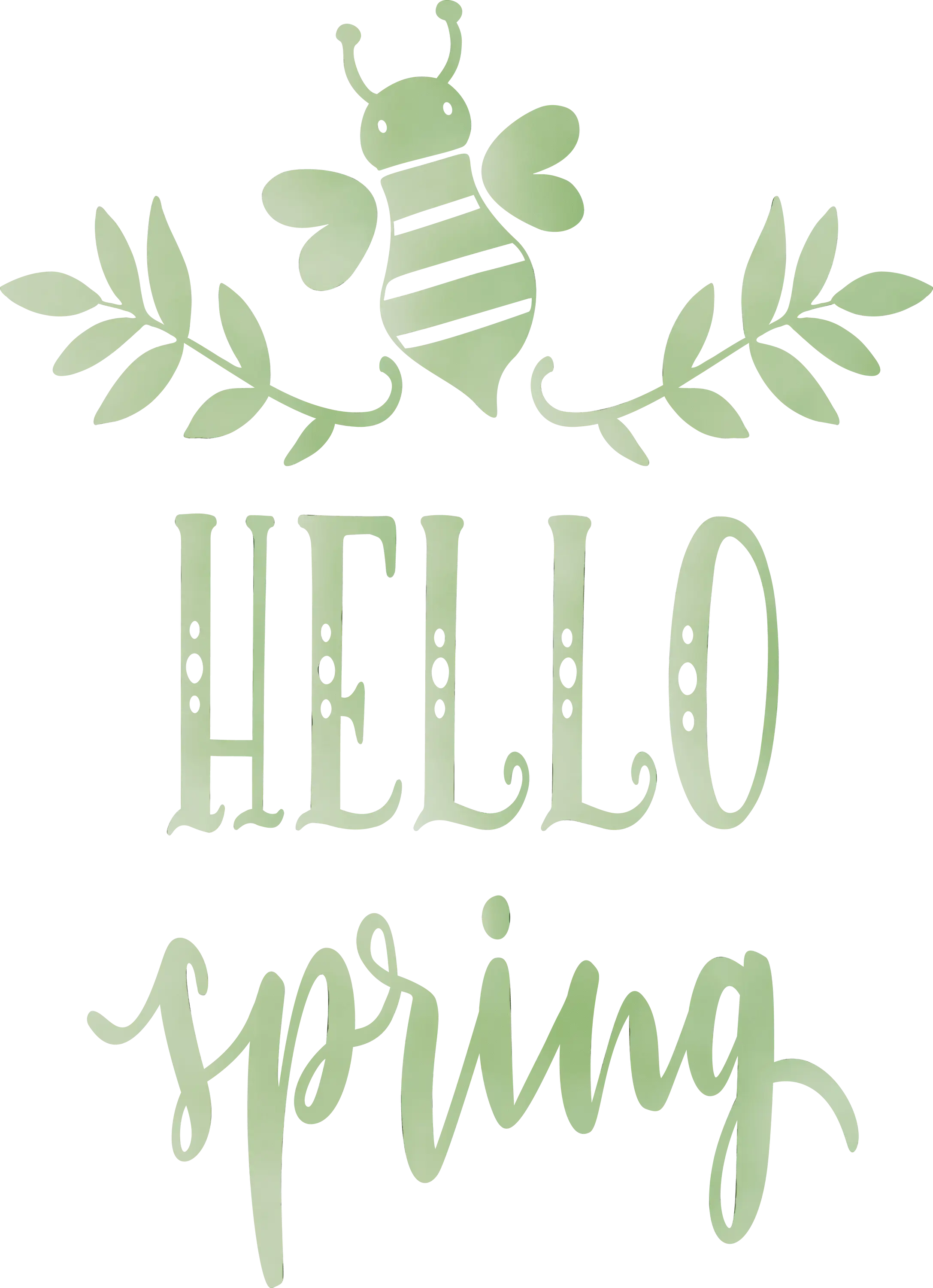 Hello Spring Typography with Bee and Green Accents