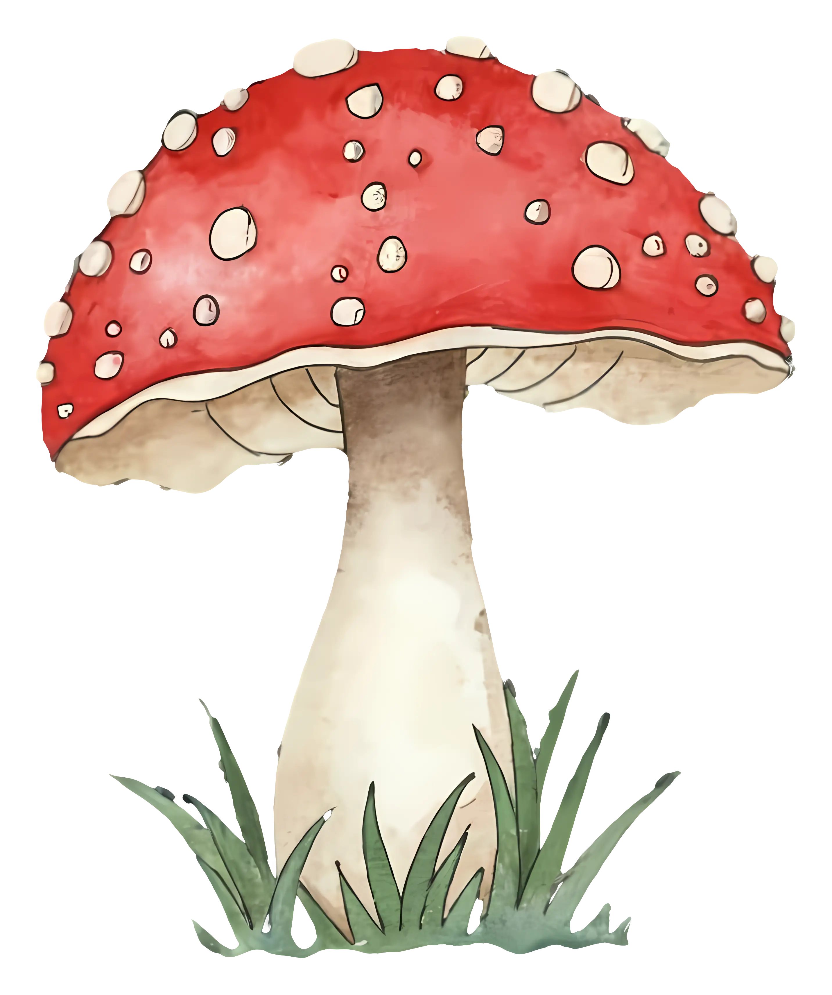 Red Spotted Mushroom Illustration in Whimsical Style