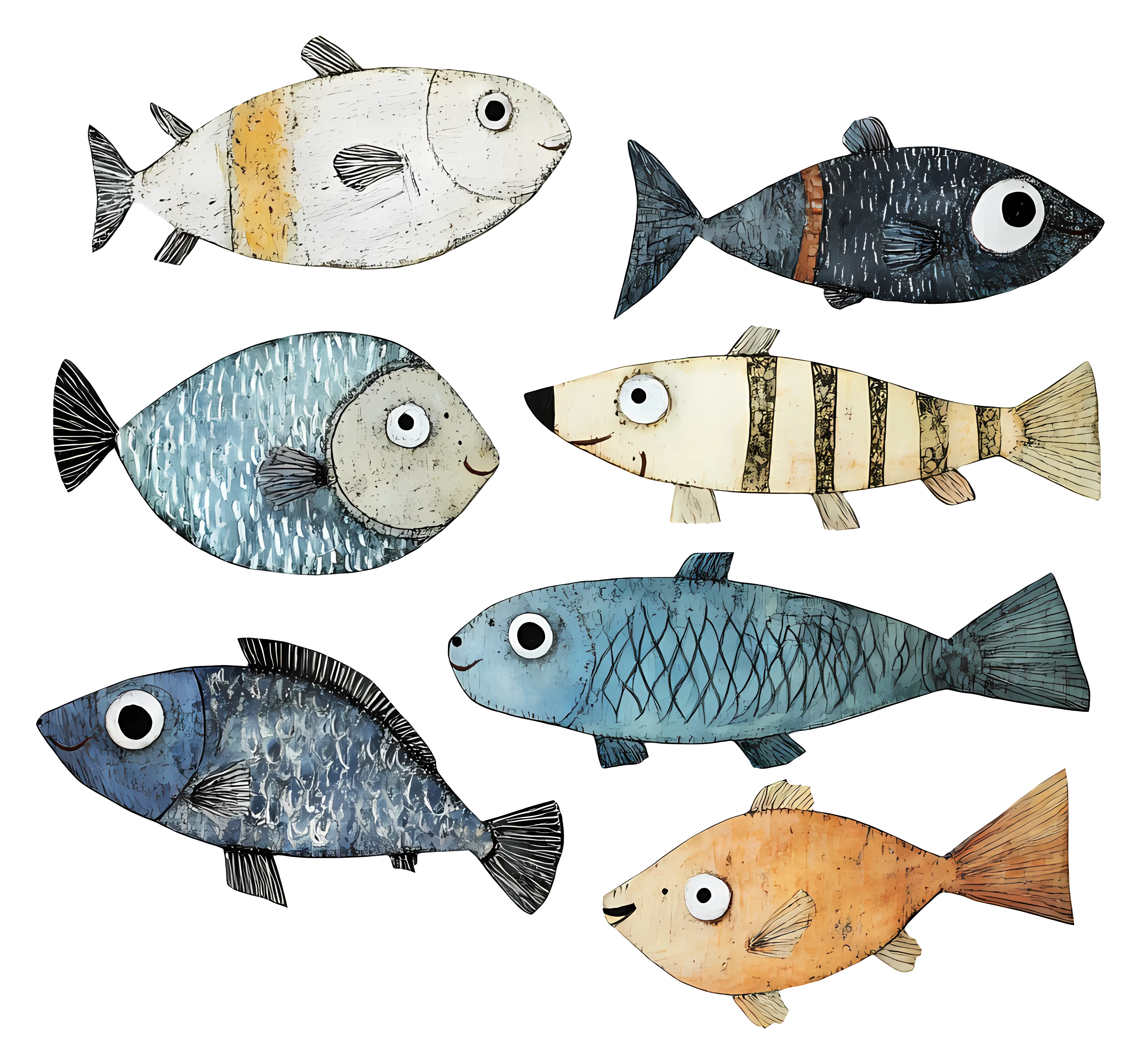 Cute Watercolor Cartoon Fishes