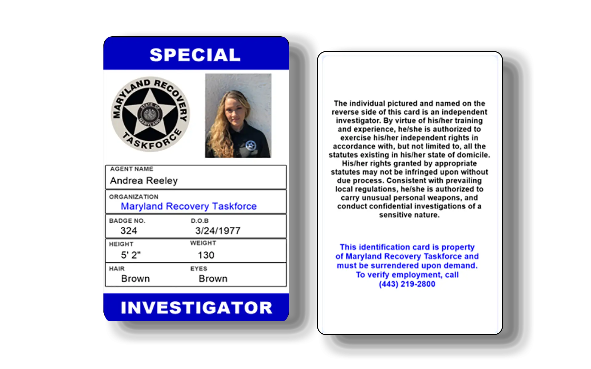 Special Investigator ID Card with Badge