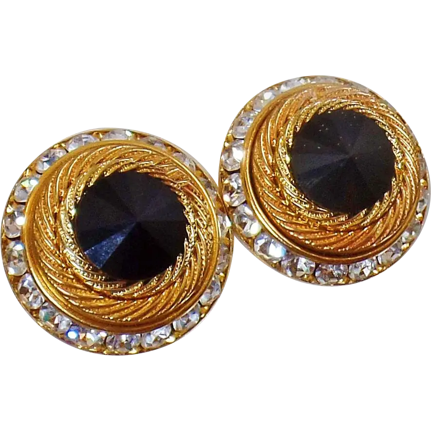 Gold and Black Earrings with Sparkling Stones