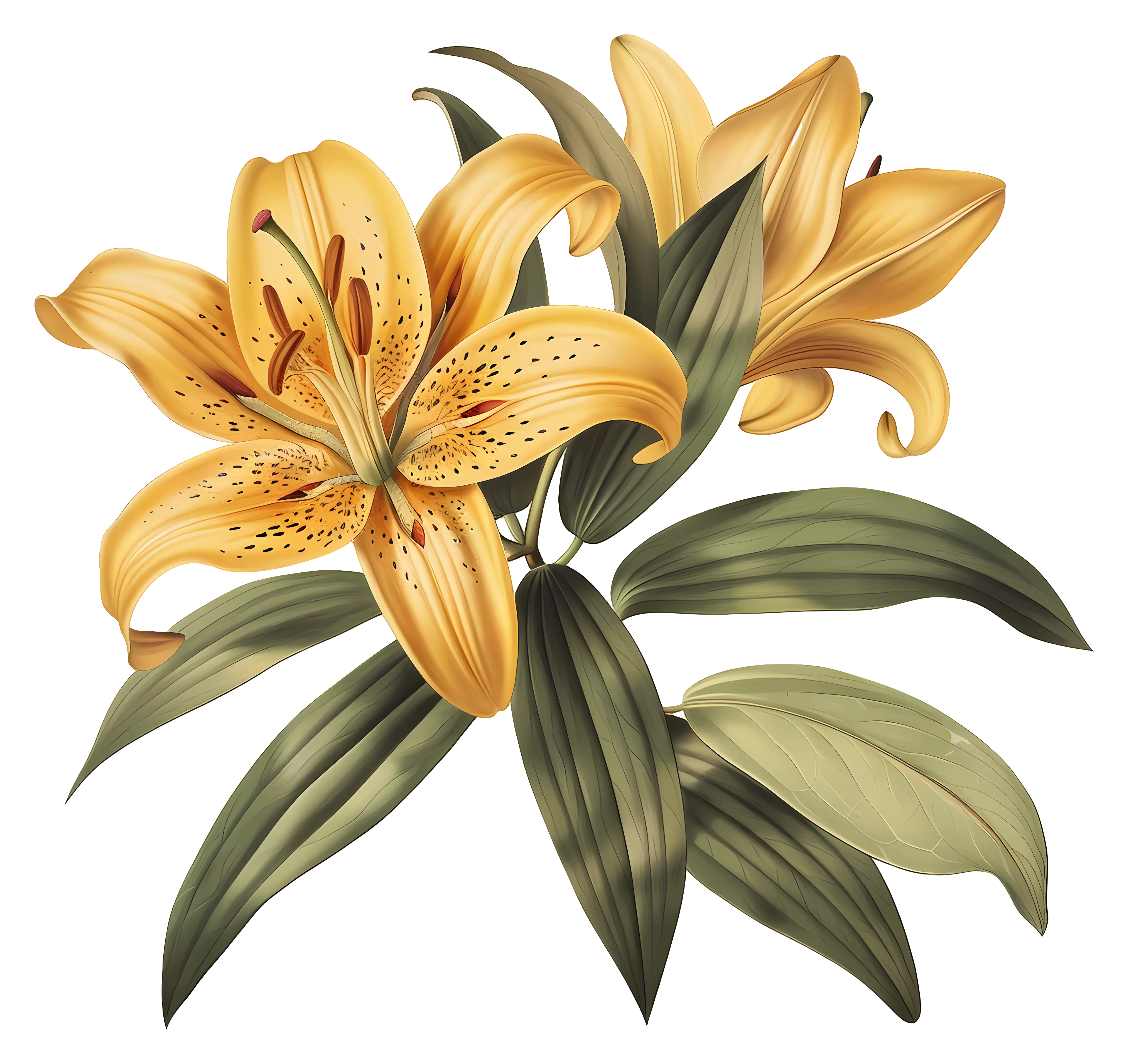 Bright Yellow Lily Flower Illustration