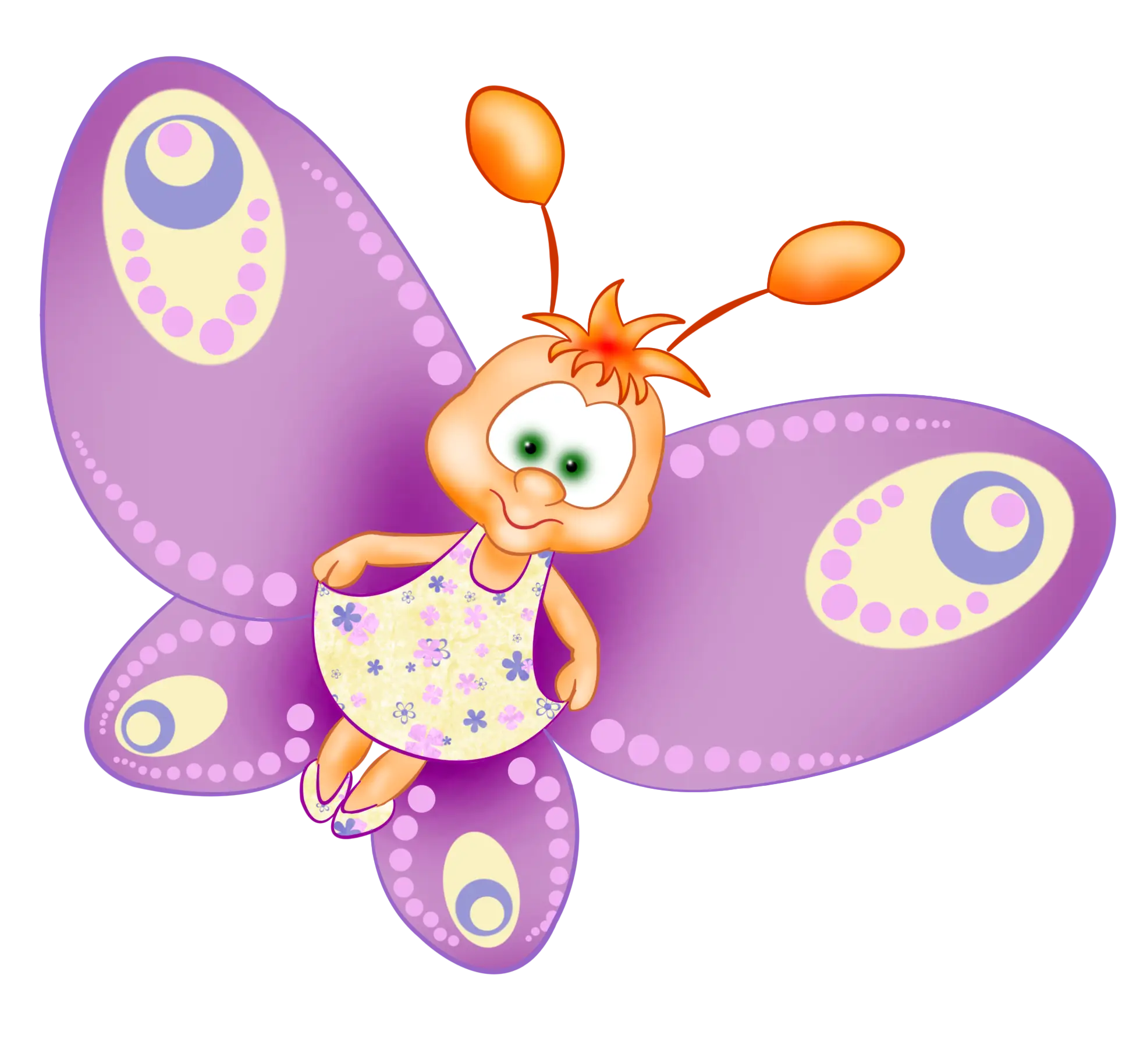 Cute Cartoon Butterfly with Purple Wings