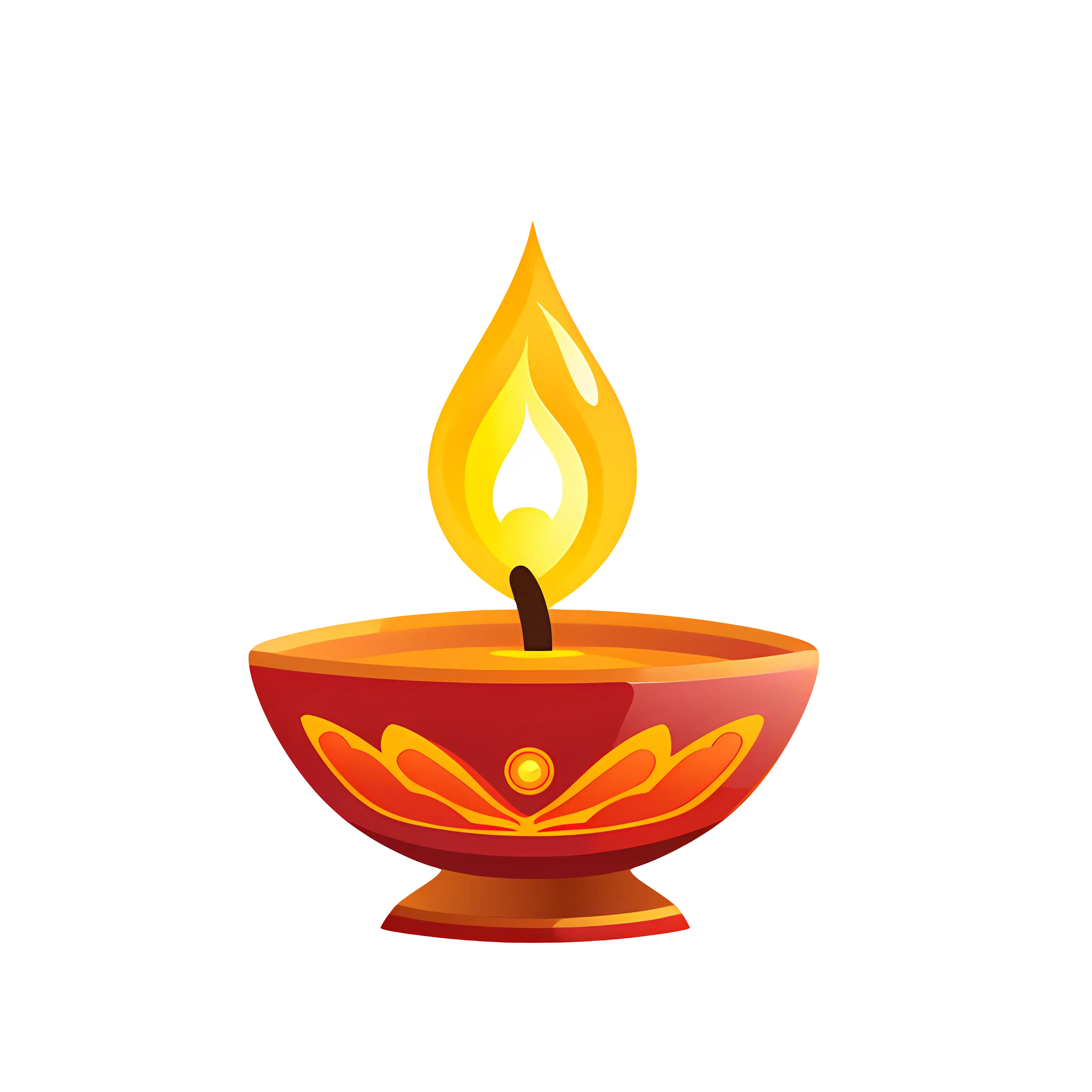 Red Oil Lamp with Burning Flame for Diwali