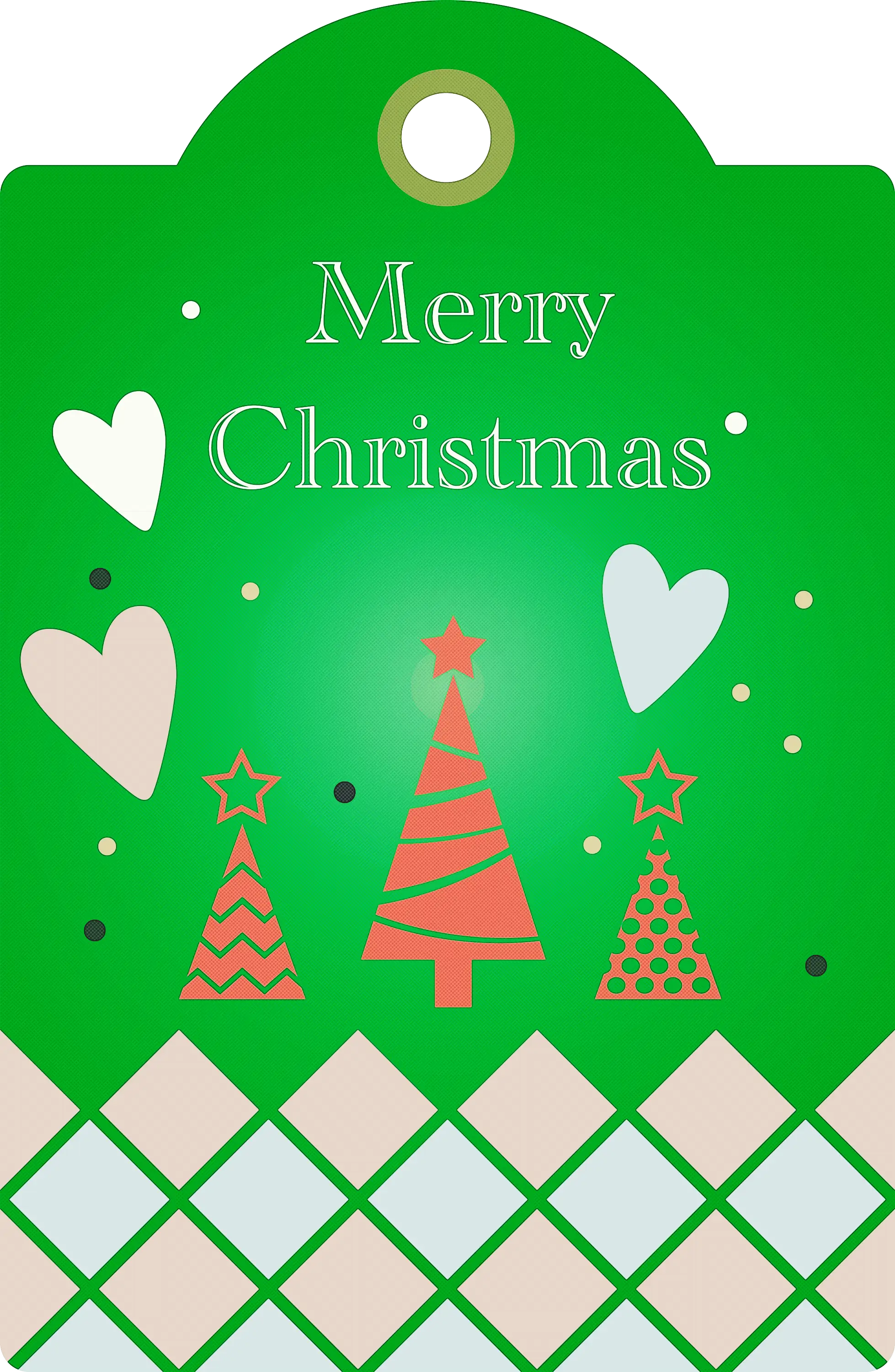 Christmas Greeting Tag with Trees and Hearts