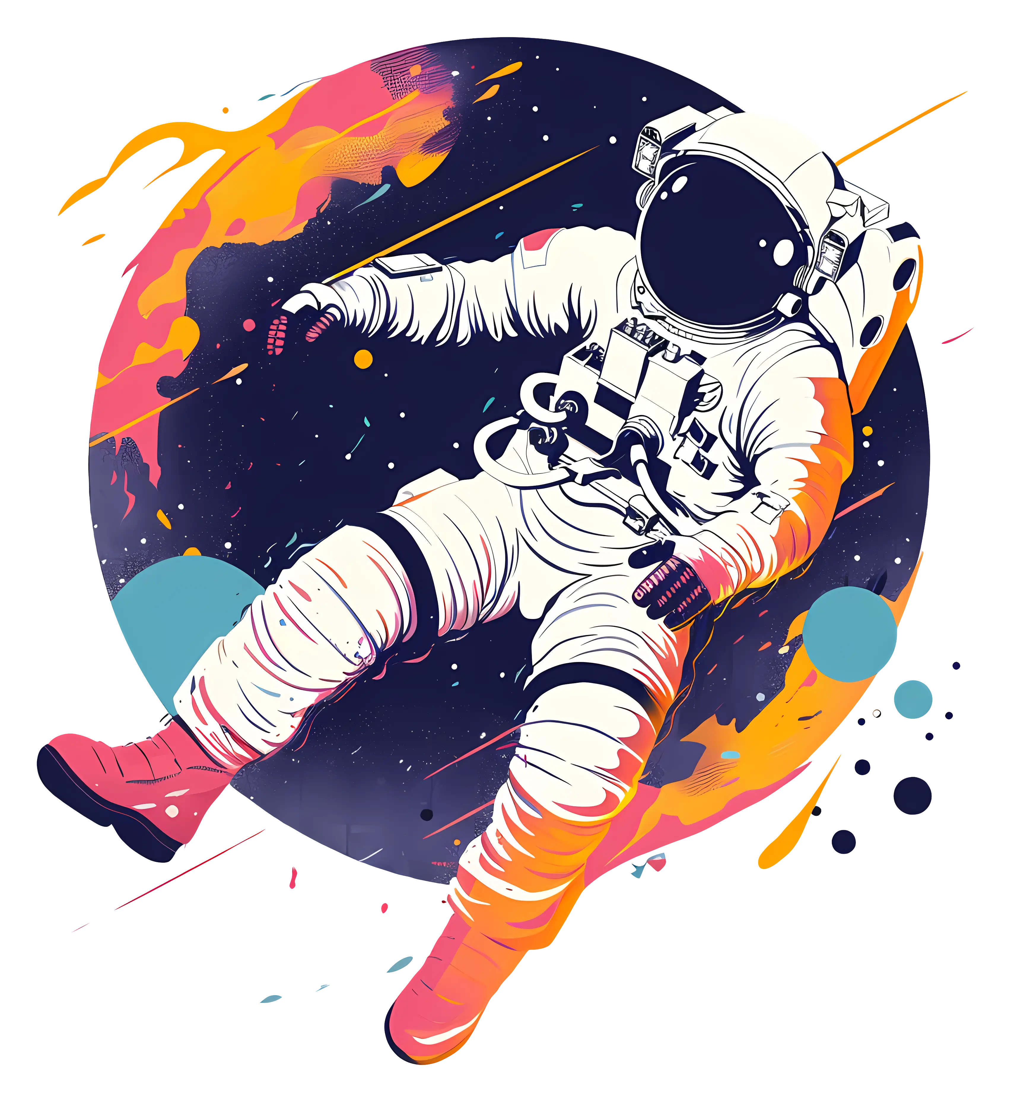 Astronaut Floating in Space with Colorful Cosmic Art