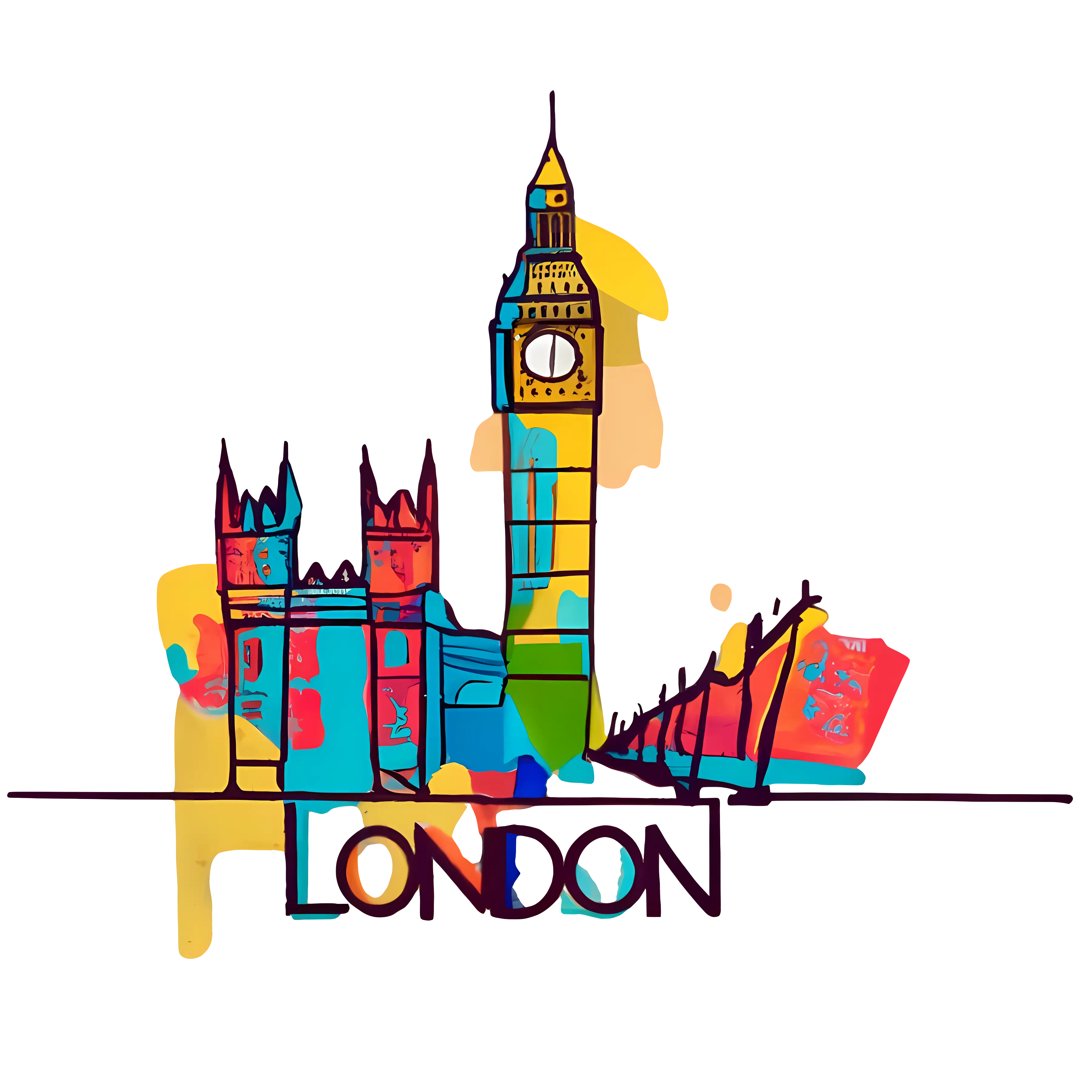 Colorful London Landmarks Skyline Illustration