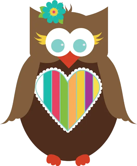 Cartoon Owl with a Colorful Heart Design