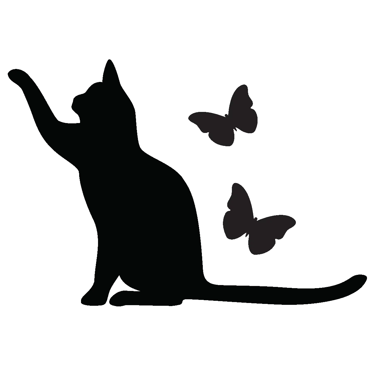 Silhouette of Cat and Butterflies Illustration