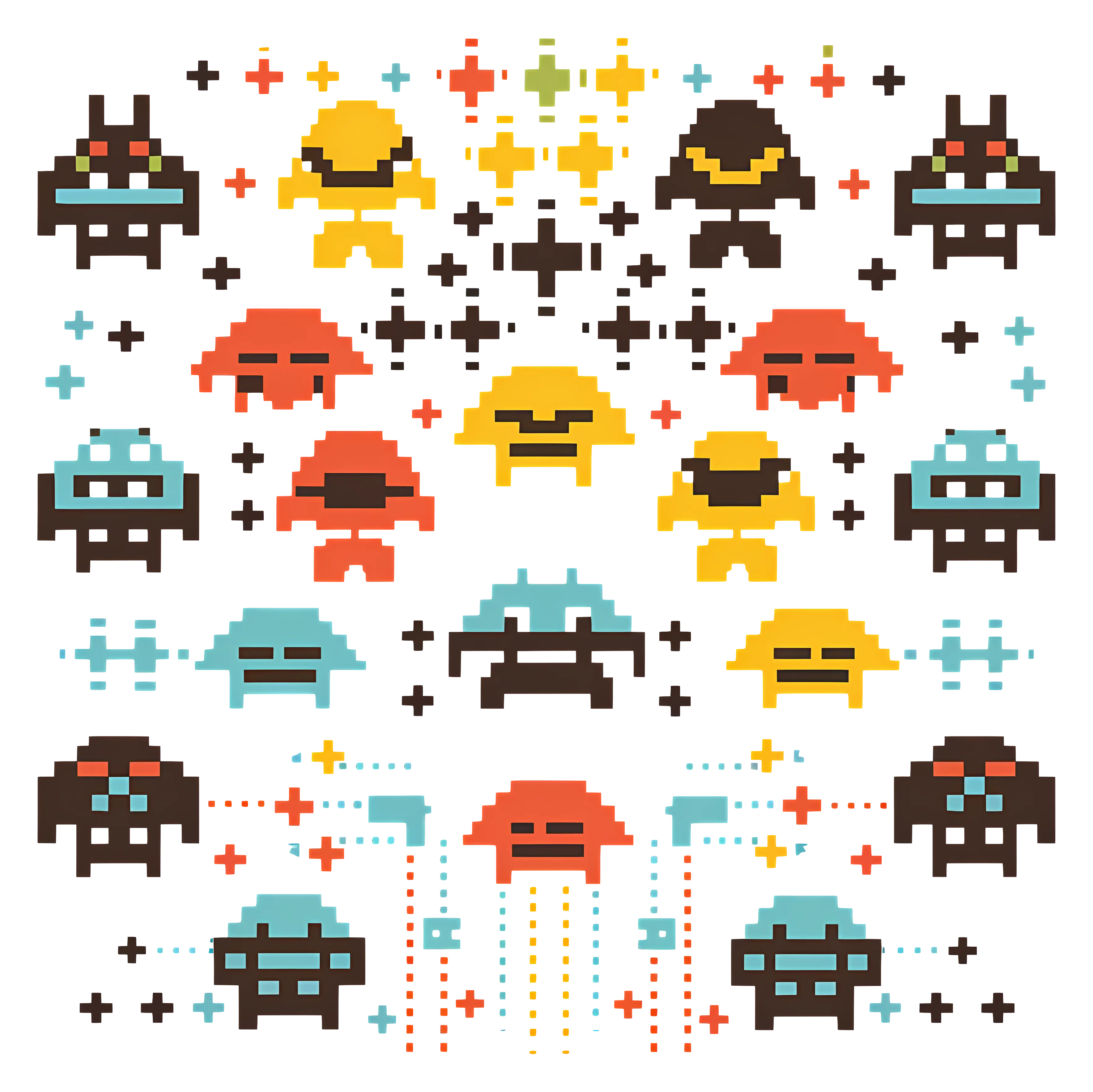 Colorful Pixel Art of Retro Video Game Characters