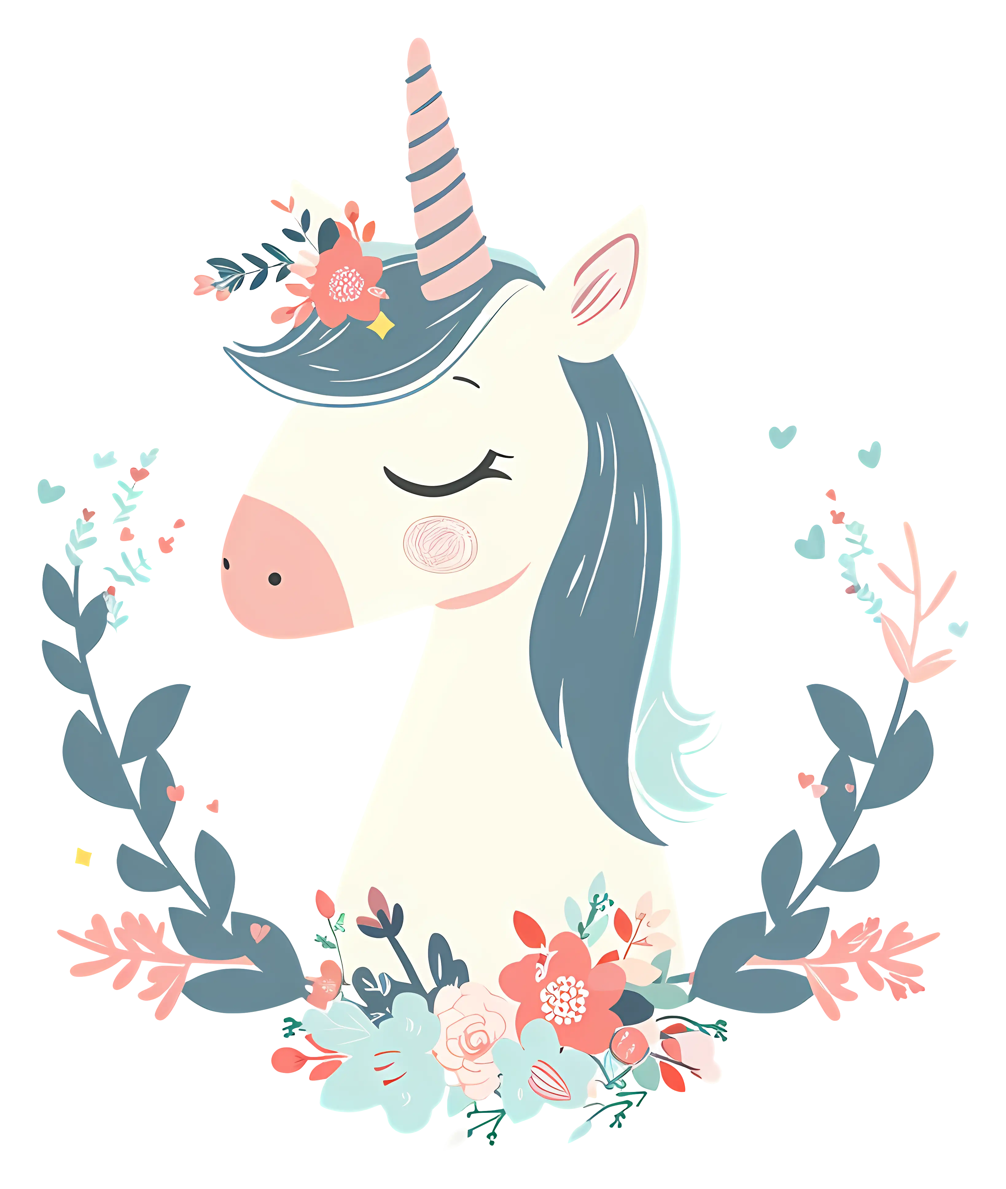 Whimsical Unicorn Illustration with Flowers