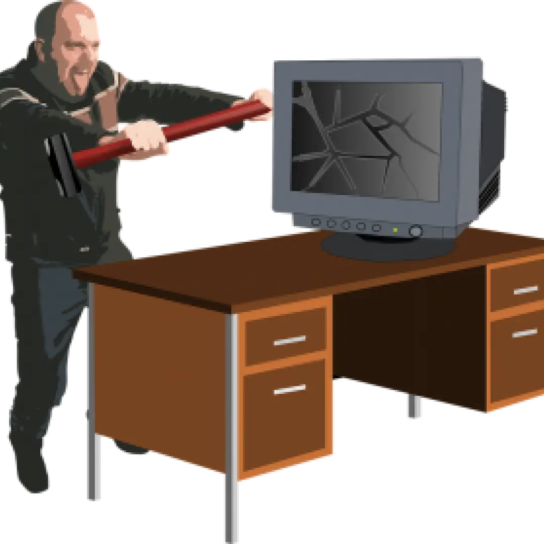 Man Smashing a Computer Monitor in Frustration