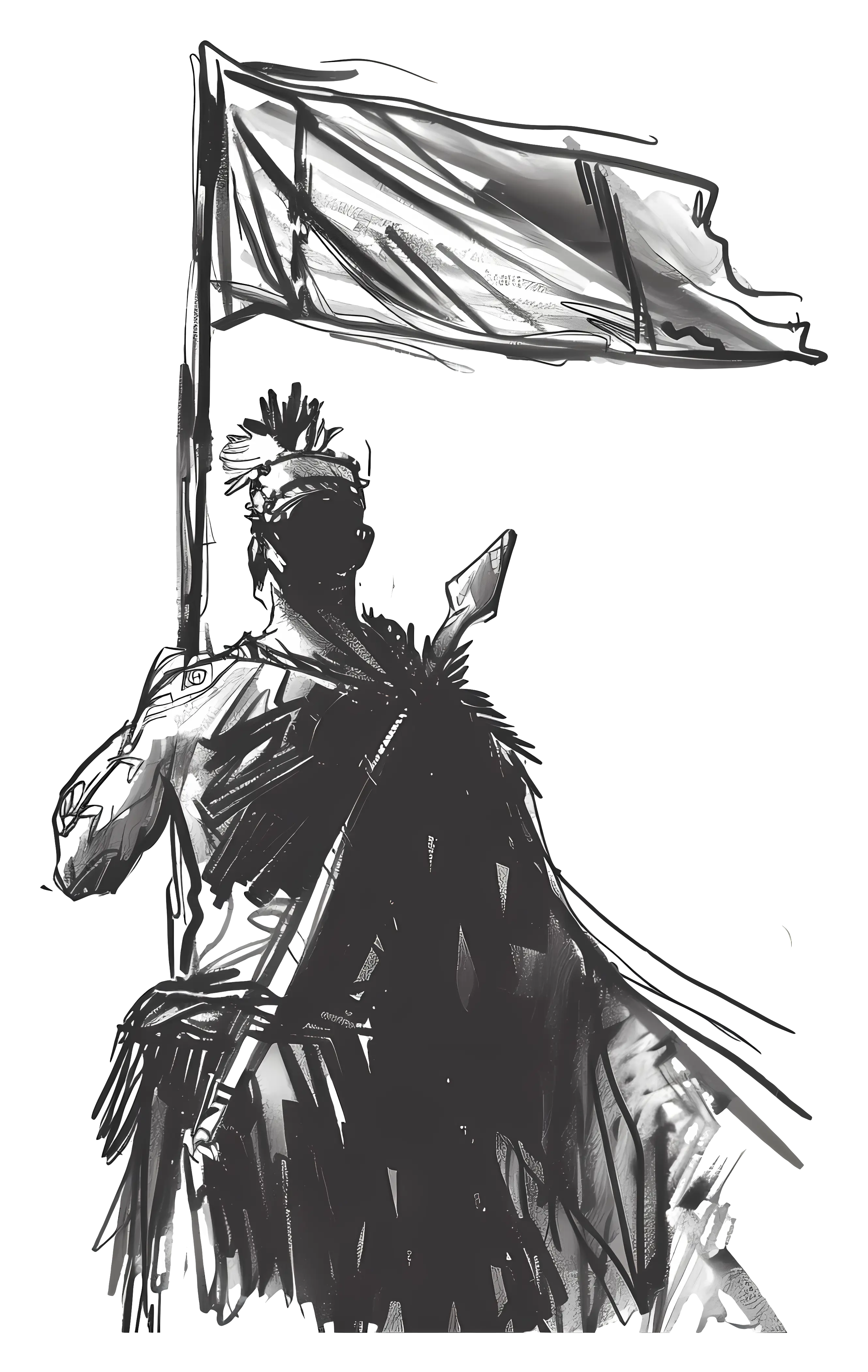 Silhouette of a Warrior Holding a Flag