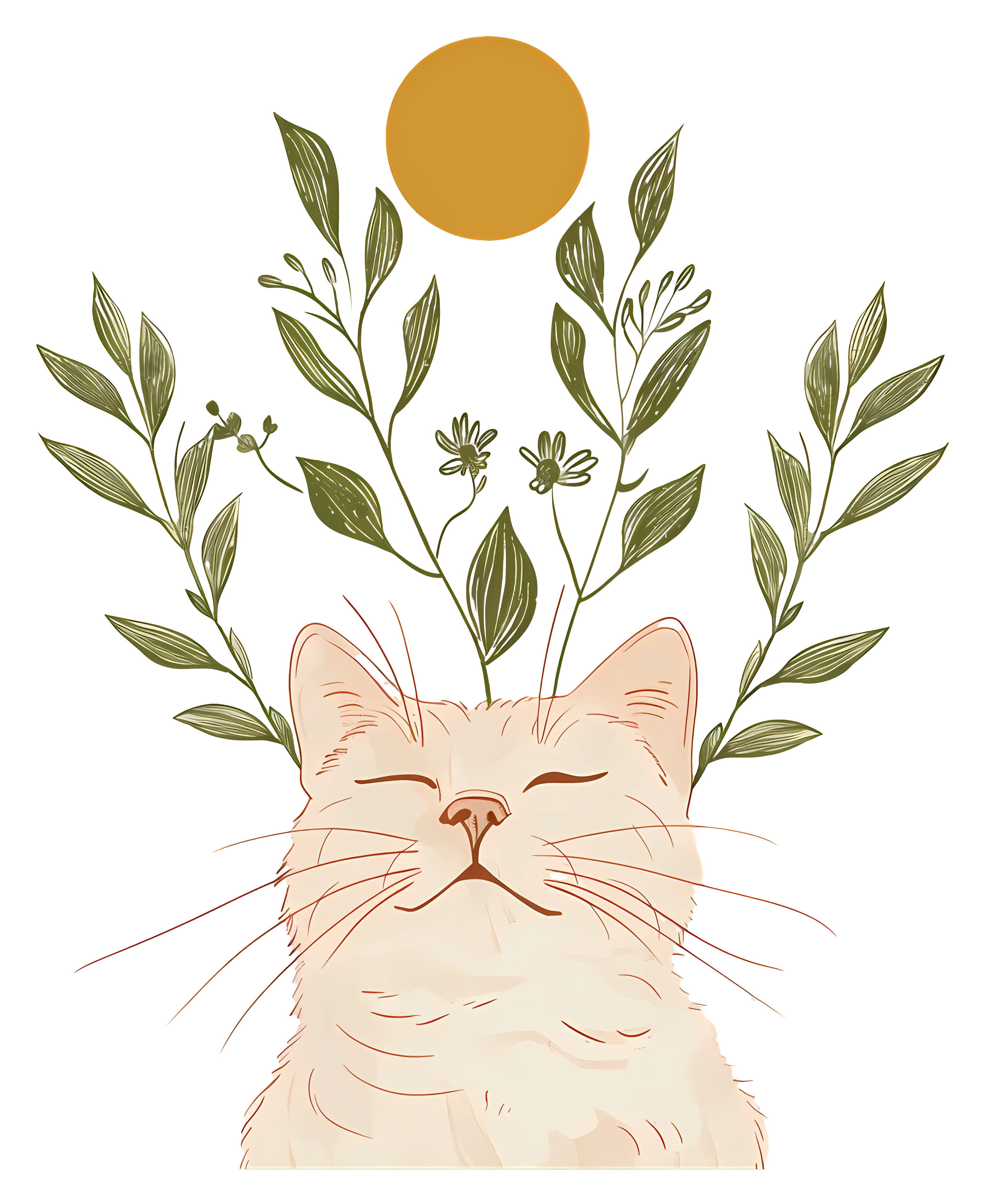 Cat with Plants and Sun