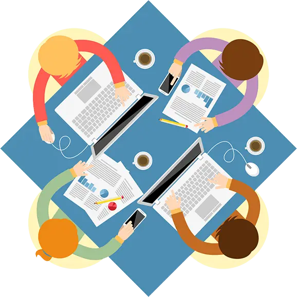 Team Collaboration Around Laptops Illustration