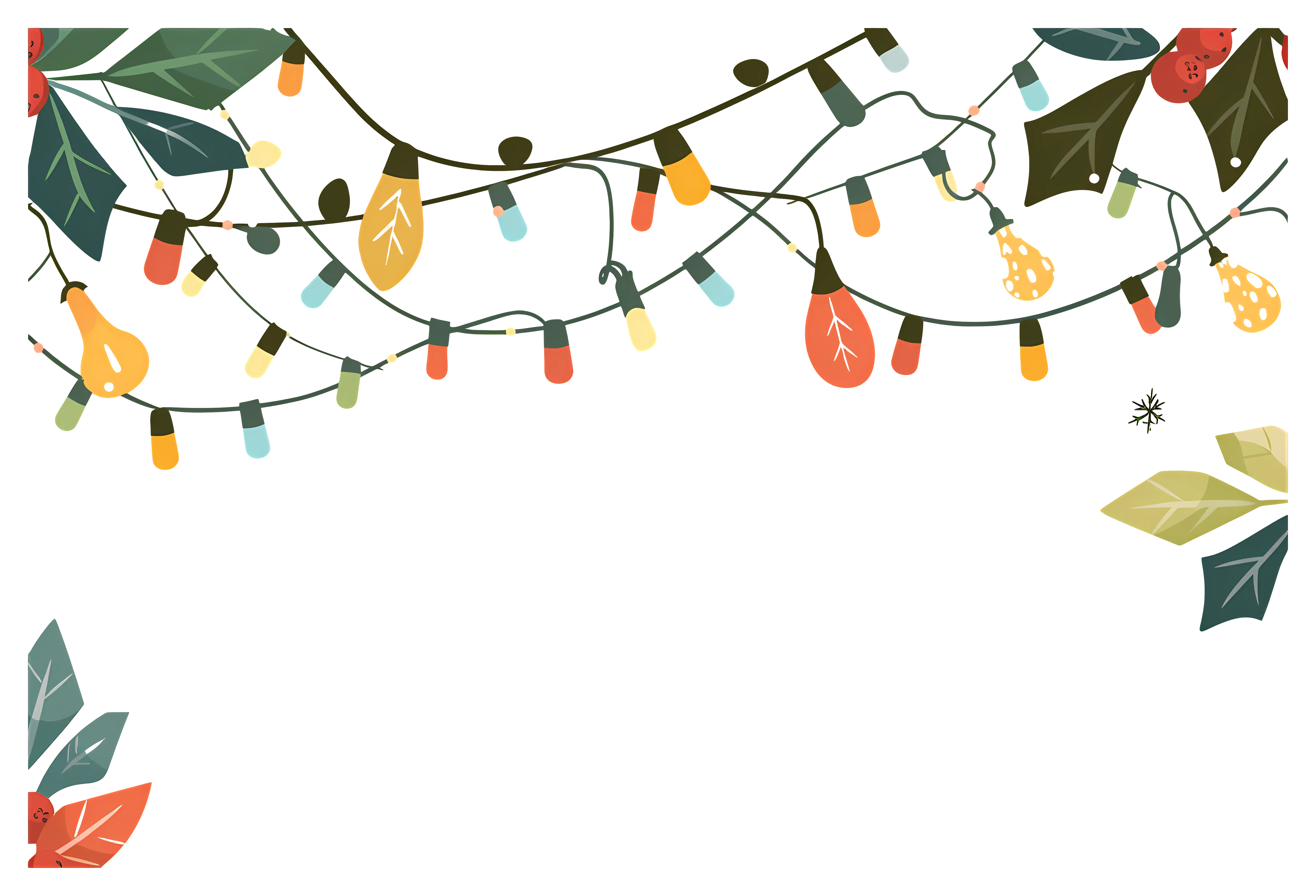 Festive Christmas Lights and Foliage Border