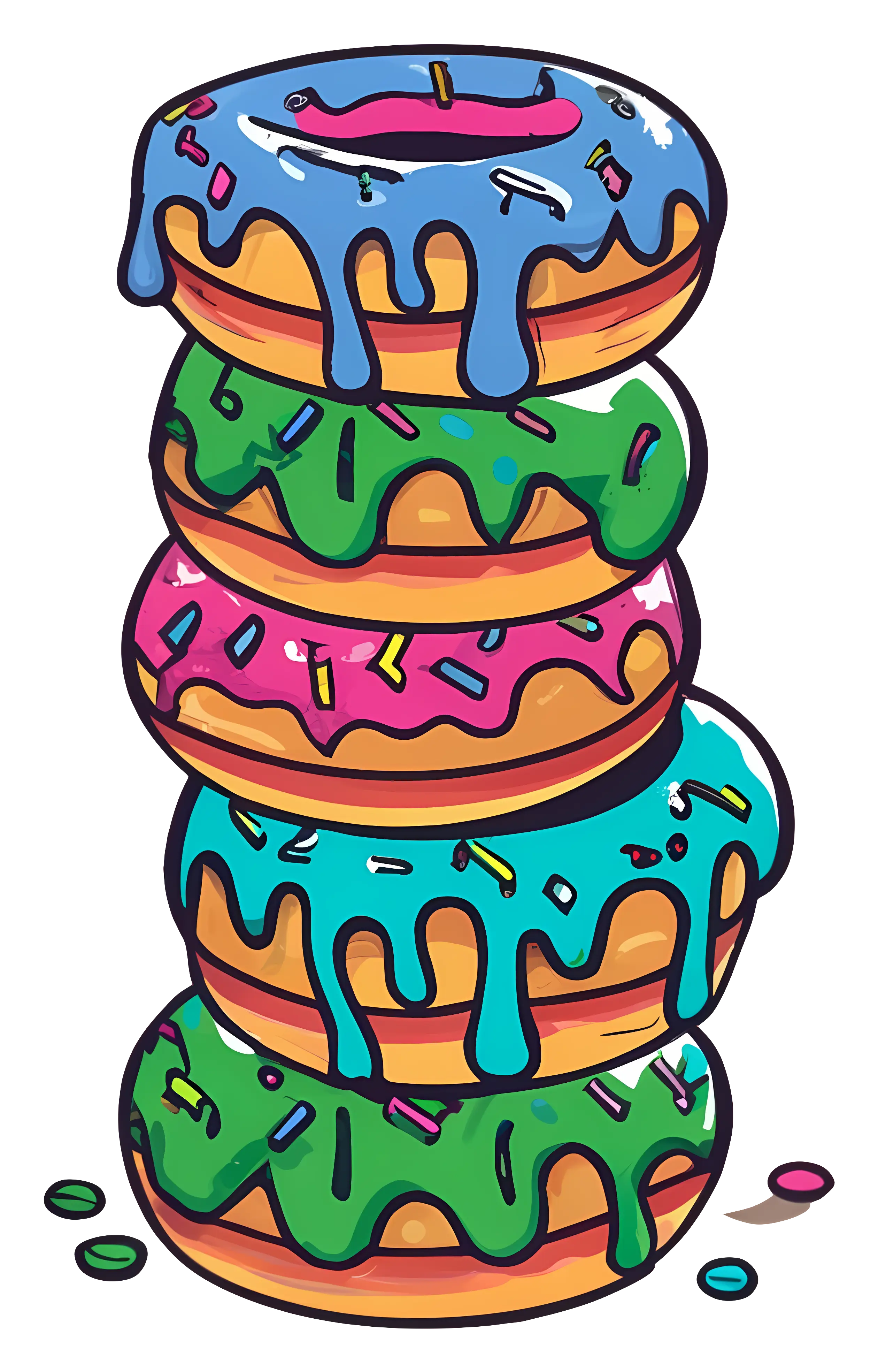 Stack of Colorful Donuts with Icing