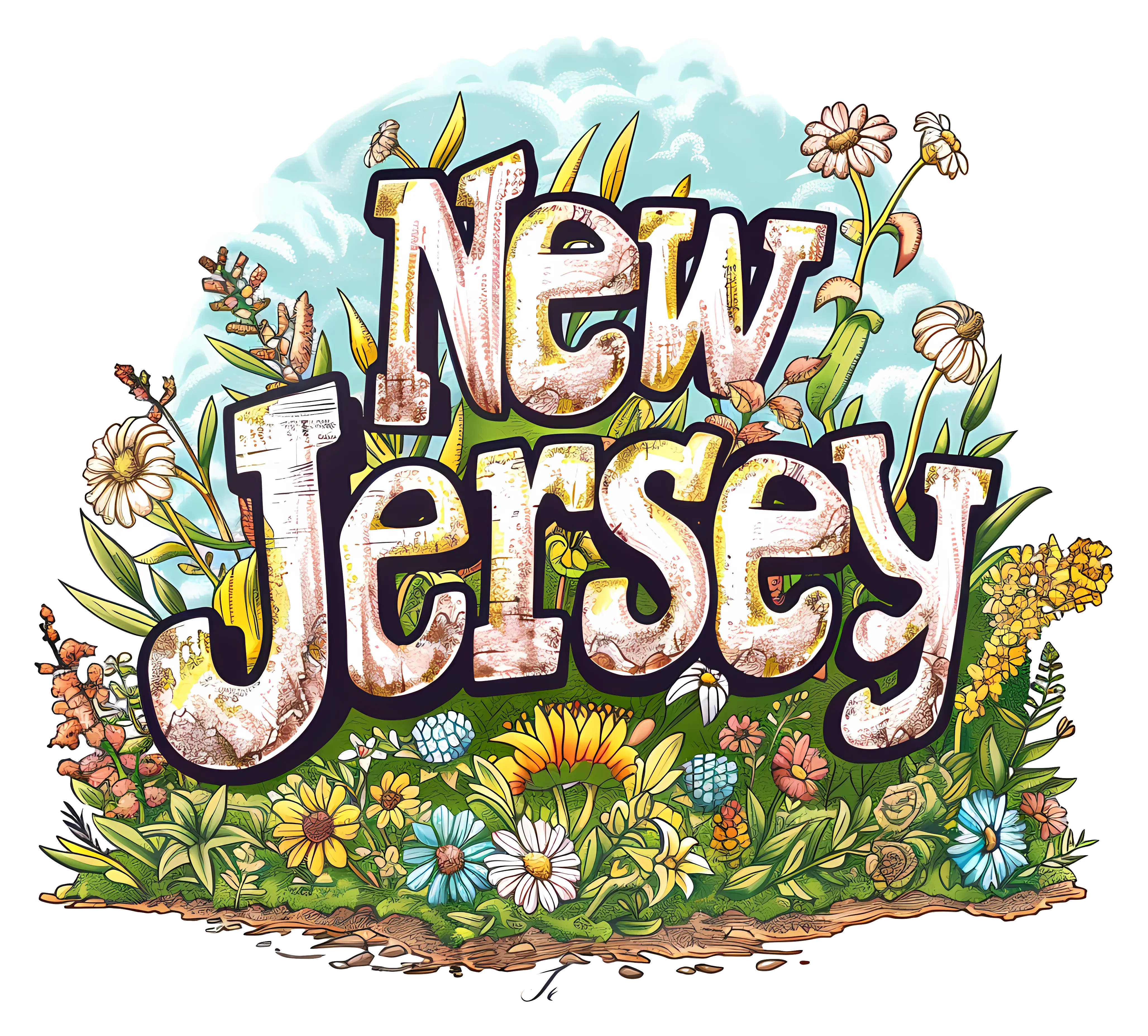 Floral New Jersey Text Design