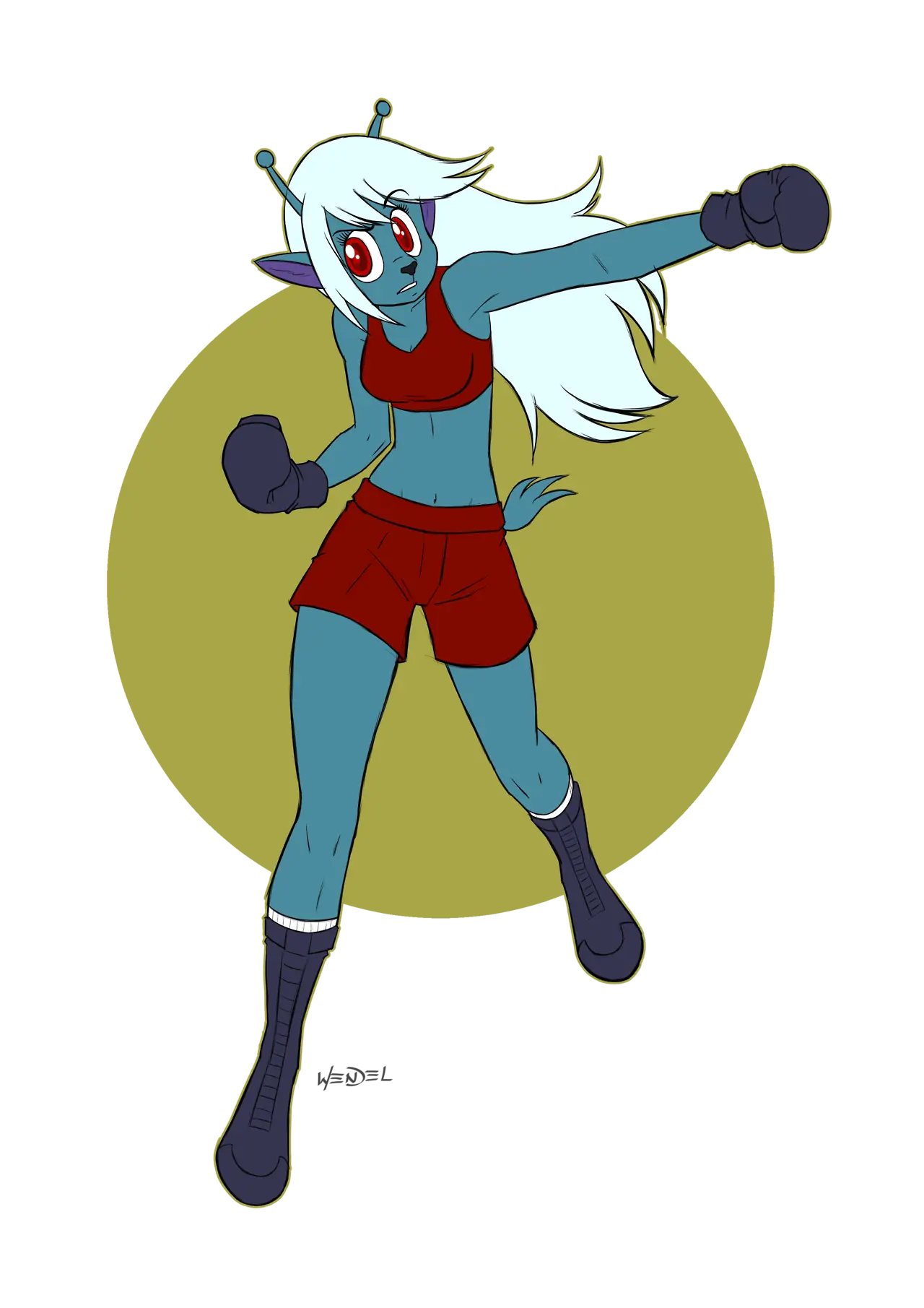 Blue Alien Boxer Character